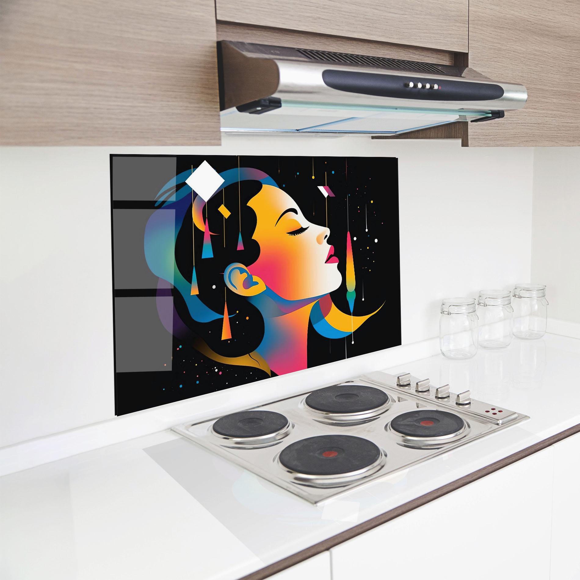 Konyhai üveg hátfal Dreamy Night Female mockup 8