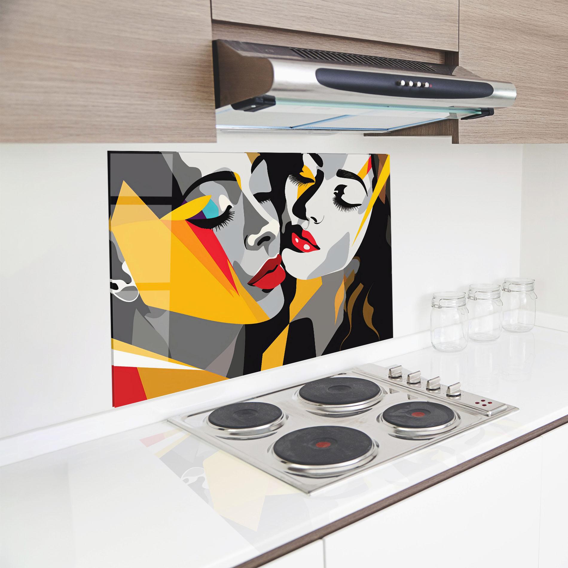 Konyhai üveg hátfal Grey Yellow Women mockup 8