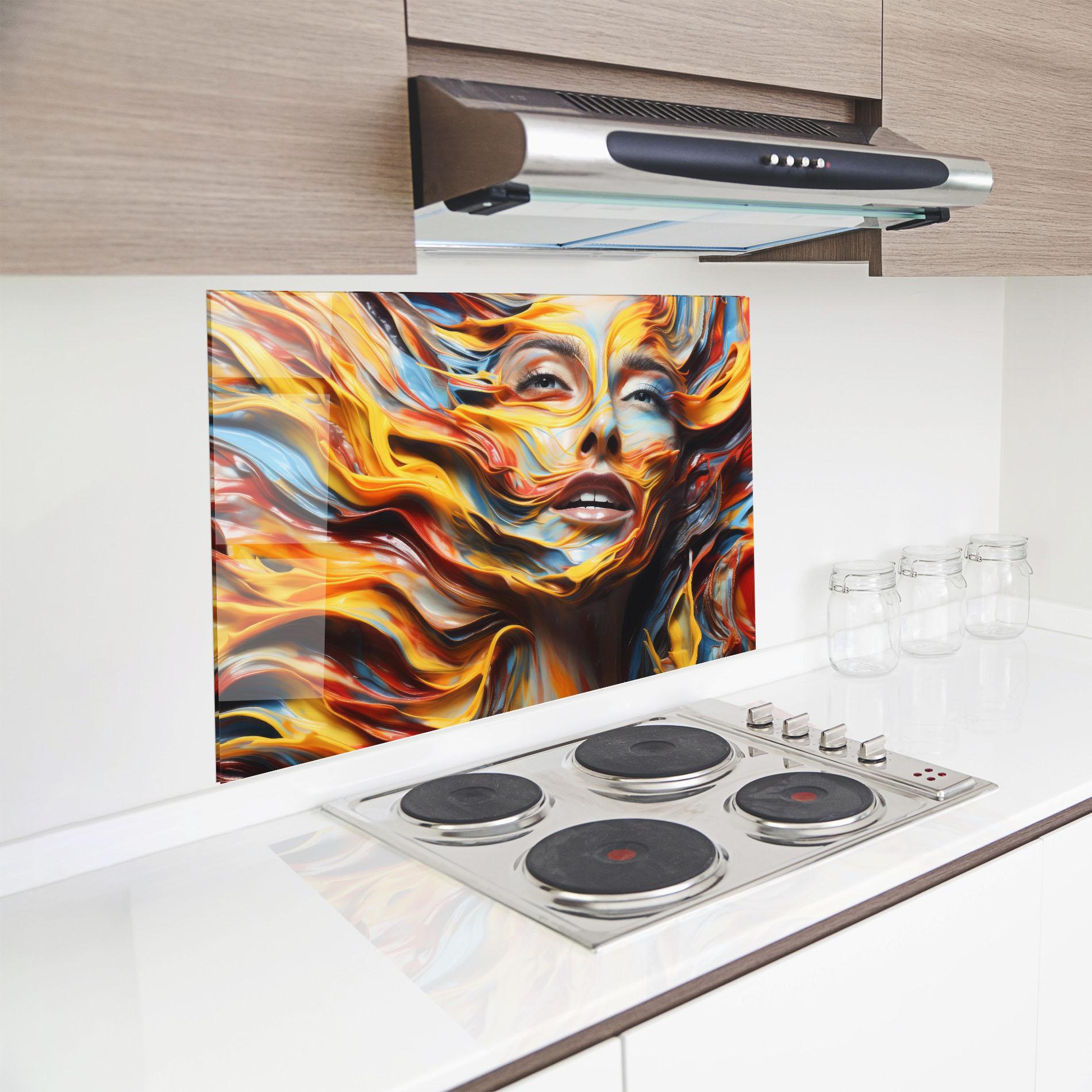 Konyhai üveg hátfal Painted Woman mockup 8