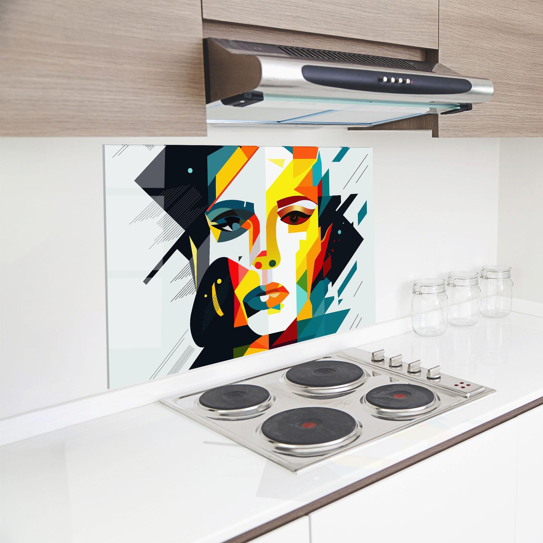 Konyhai üveg hátfal Red Eye Woman mockup 8