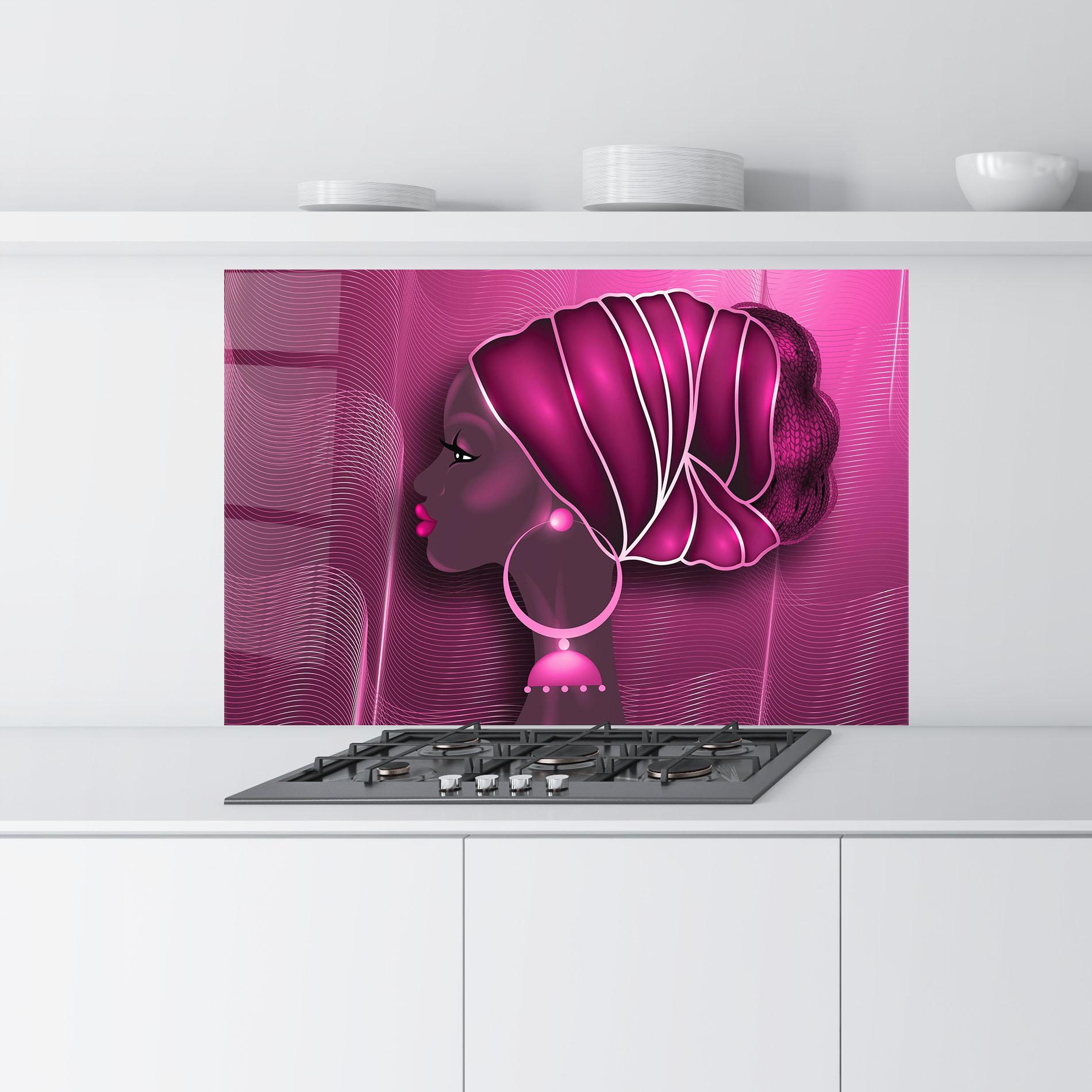 Konyhai üveg hátfal African Pink Woman mockup 9
