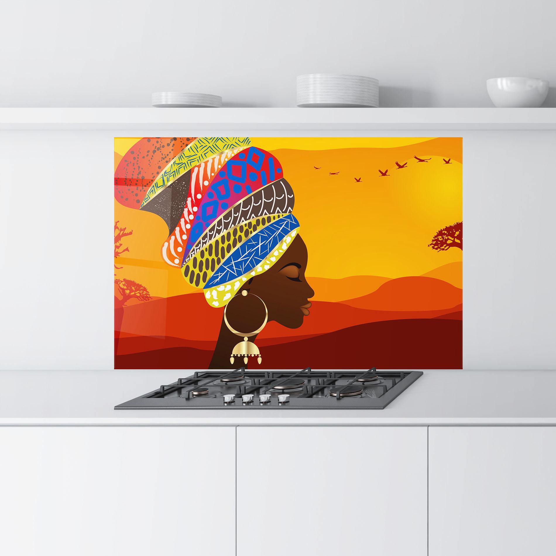 Konyhai üveg hátfal African View Woman mockup 9