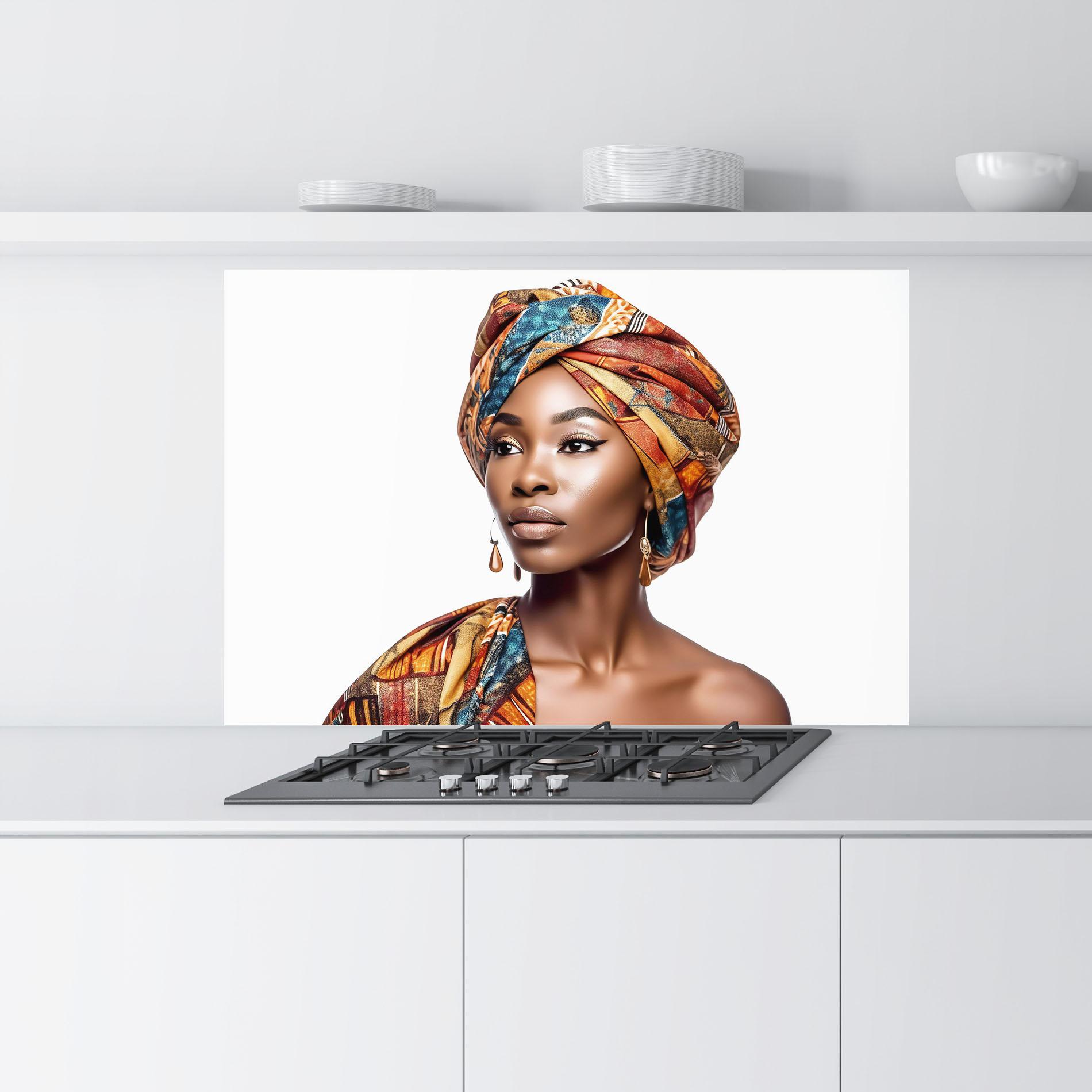 Konyhai üveg hátfal African Woman Turban mockup 9