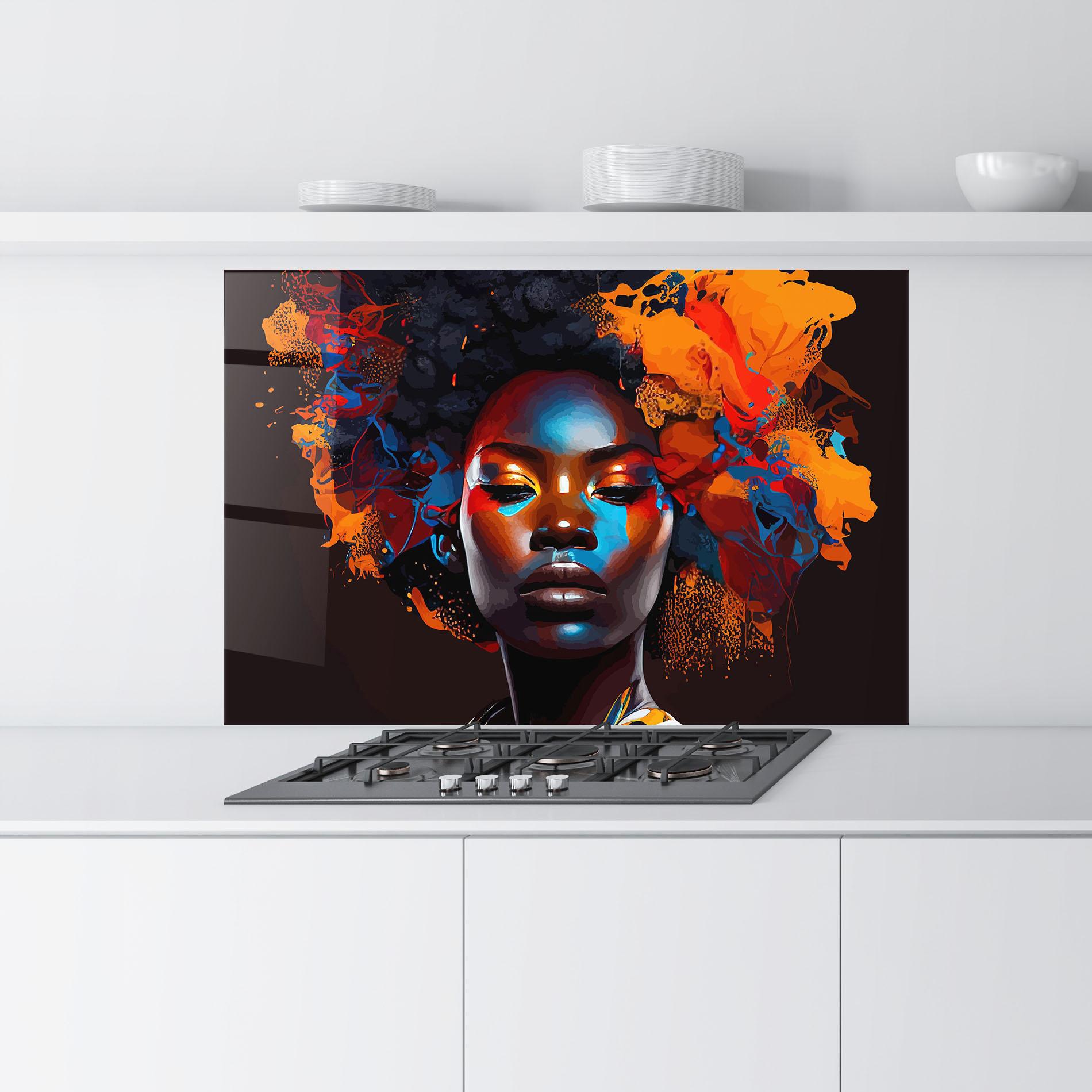 Konyhai üveg hátfal Africat Yellow Hair mockup 9