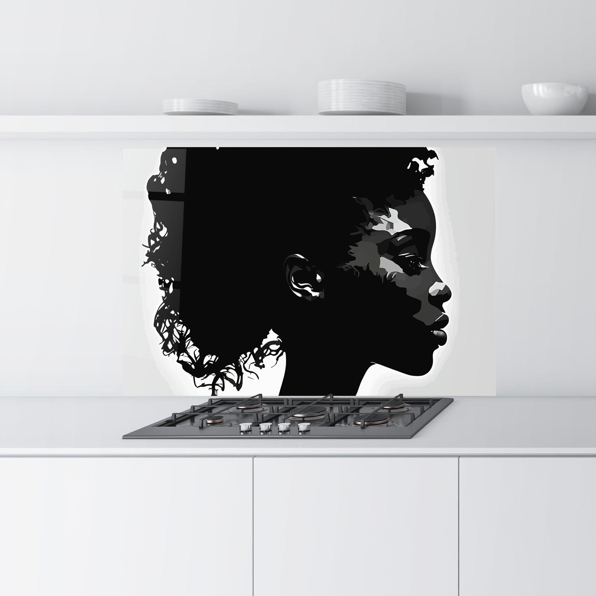 Konyhai üveg hátfal Black African Woman mockup 9
