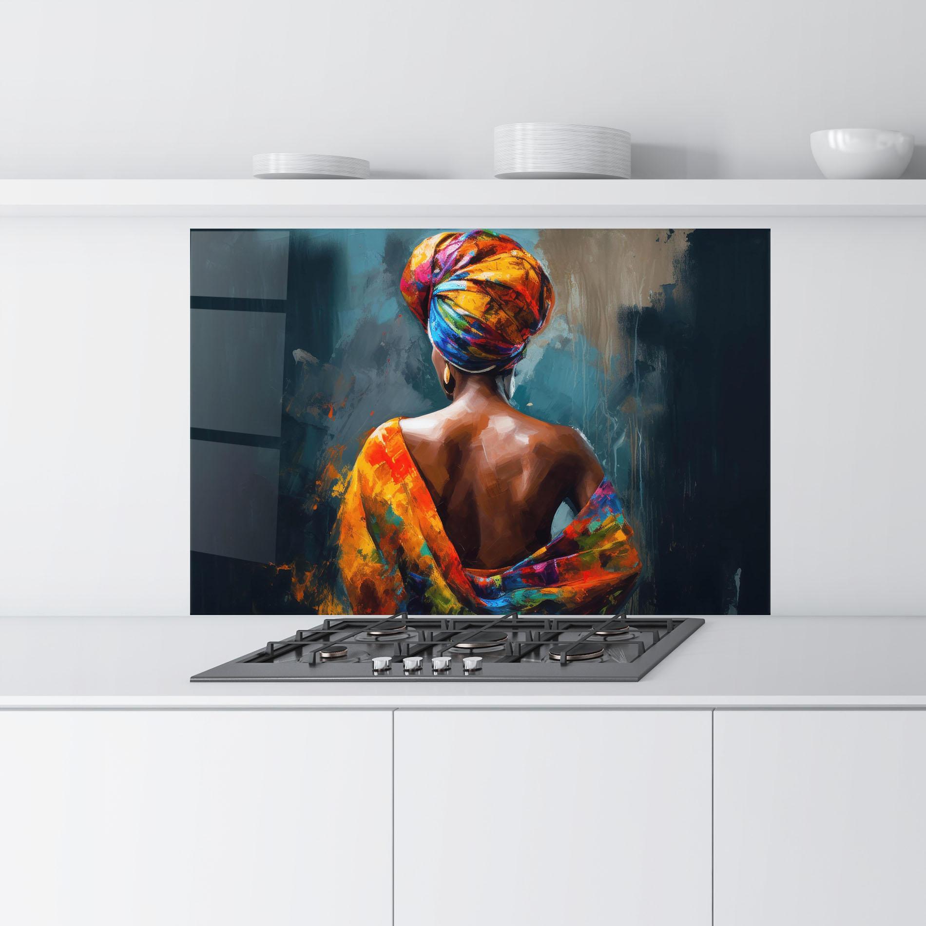 Konyhai üveg hátfal Colorful Turban Woman mockup 9