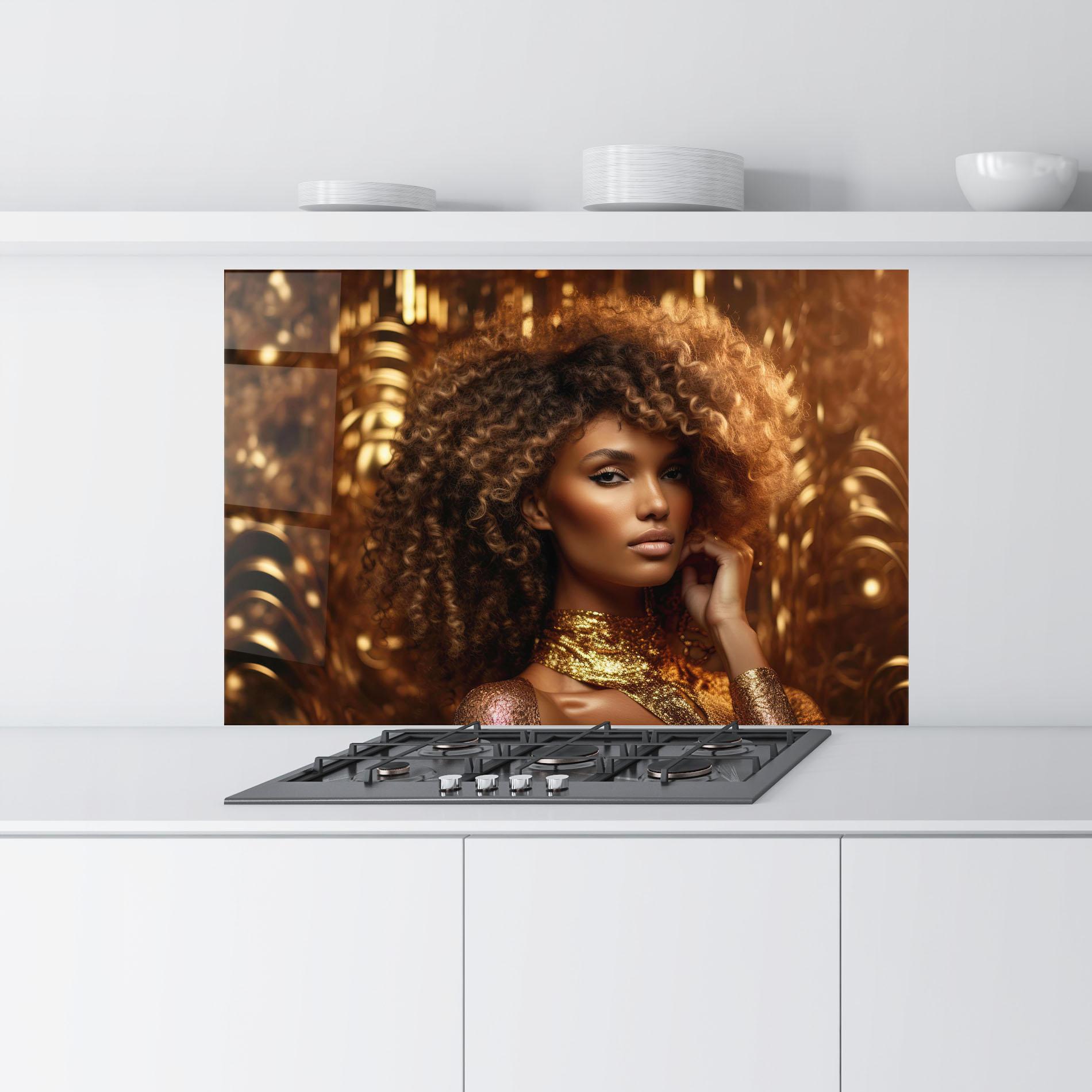 Konyhai üveg hátfal Radiant Bronze Goddess mockup 9