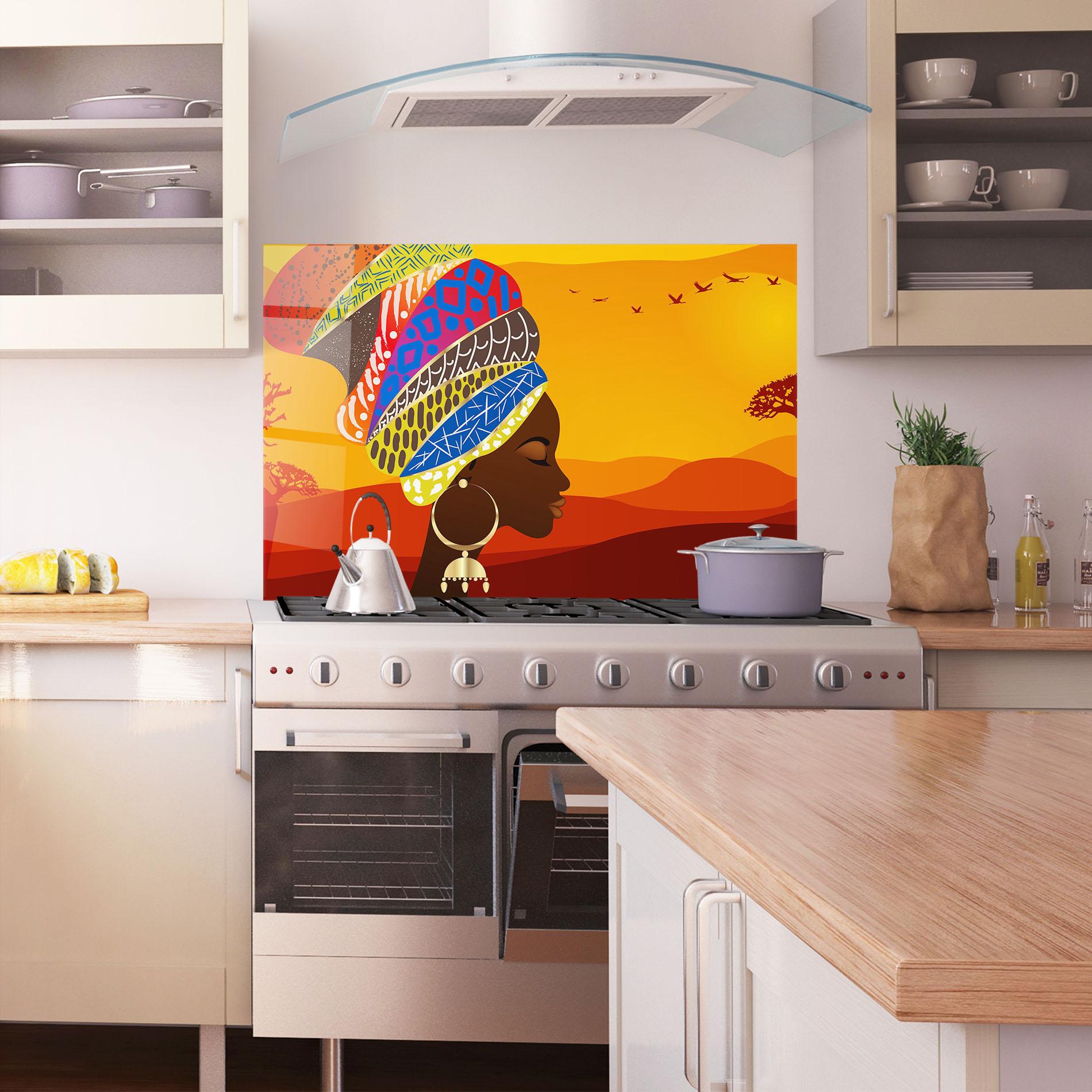 Konyhai üveg hátfal African View Woman mockup 1