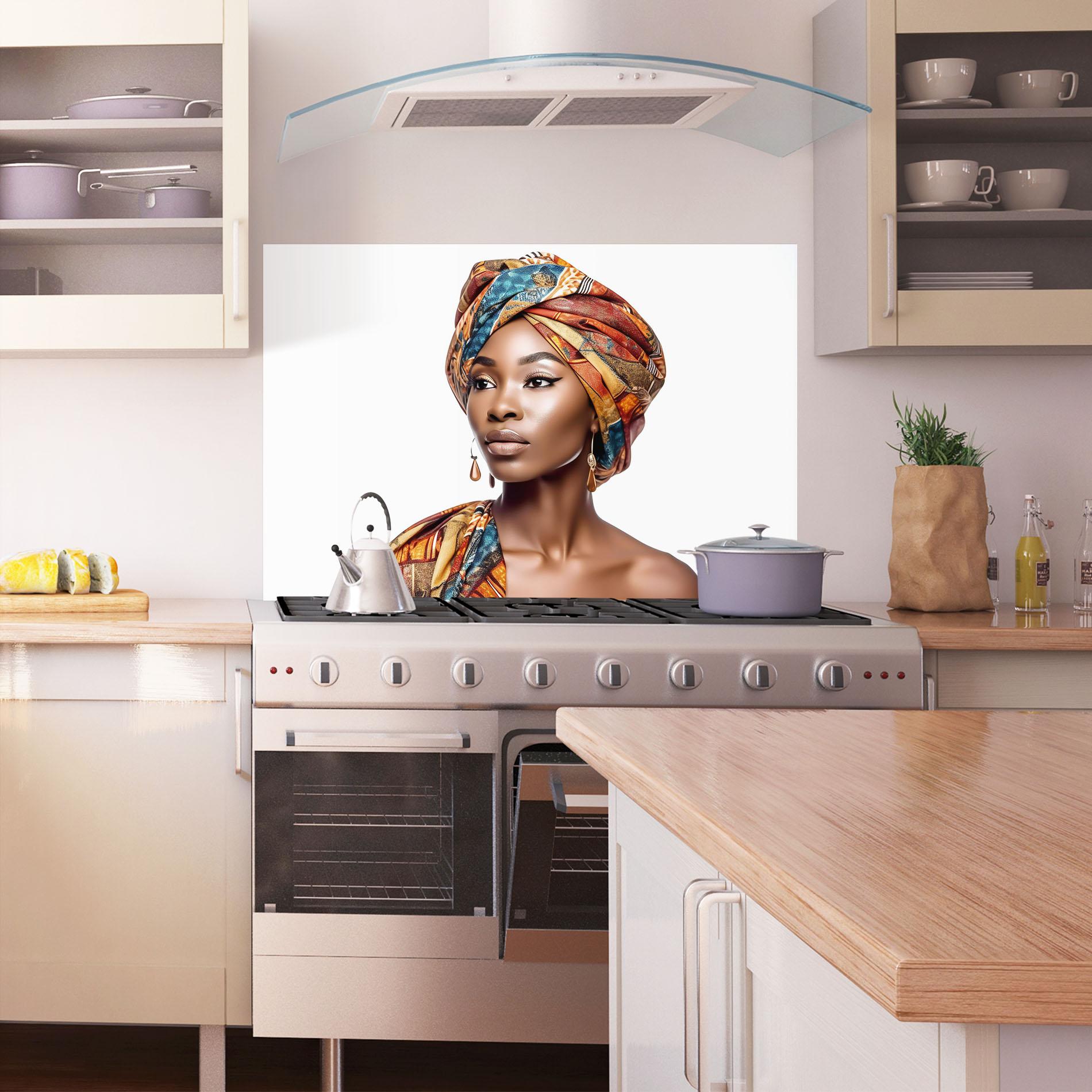 Konyhai üveg hátfal African Woman Turban mockup 1
