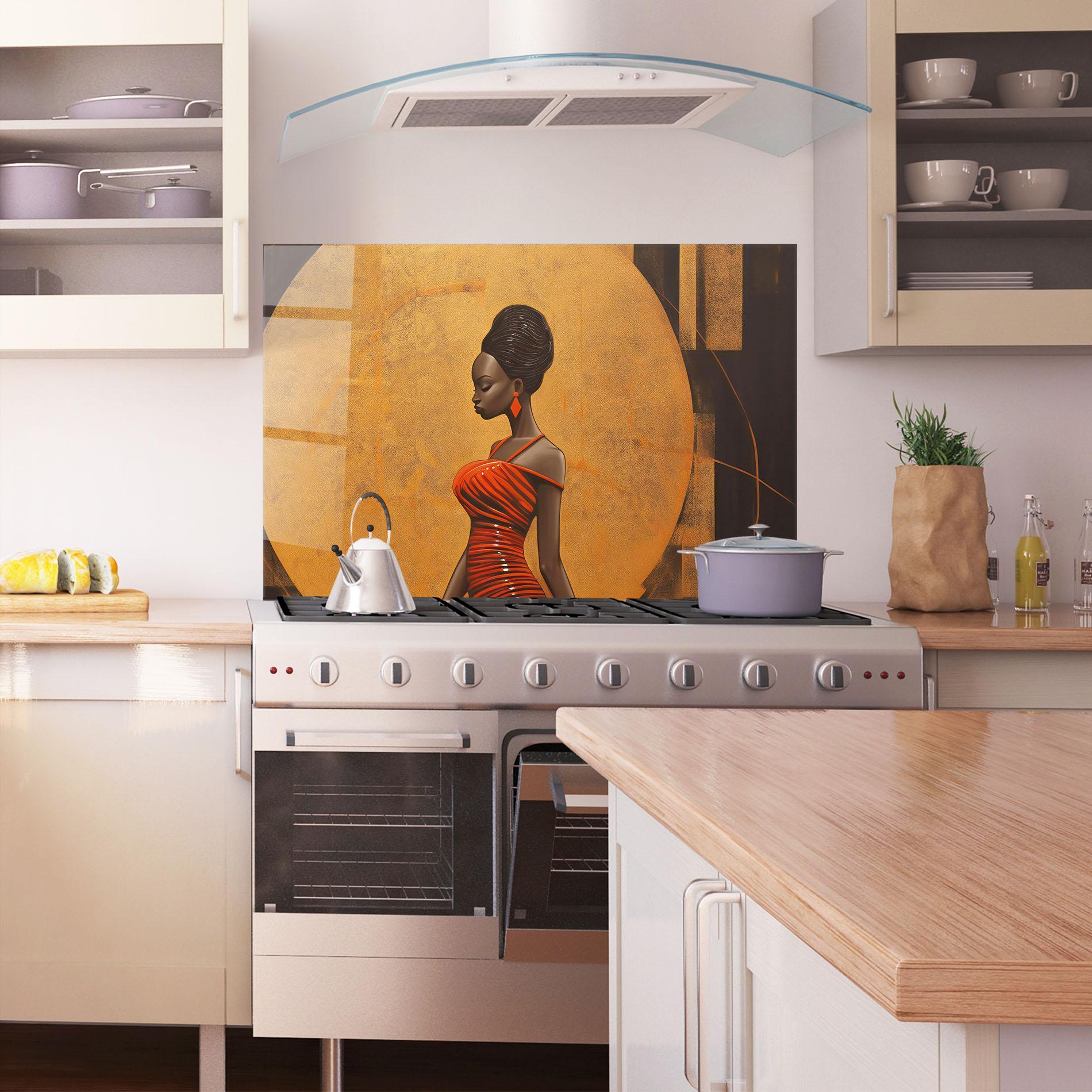 Konyhai üveg hátfal Beautiful African Red Dress mockup 1