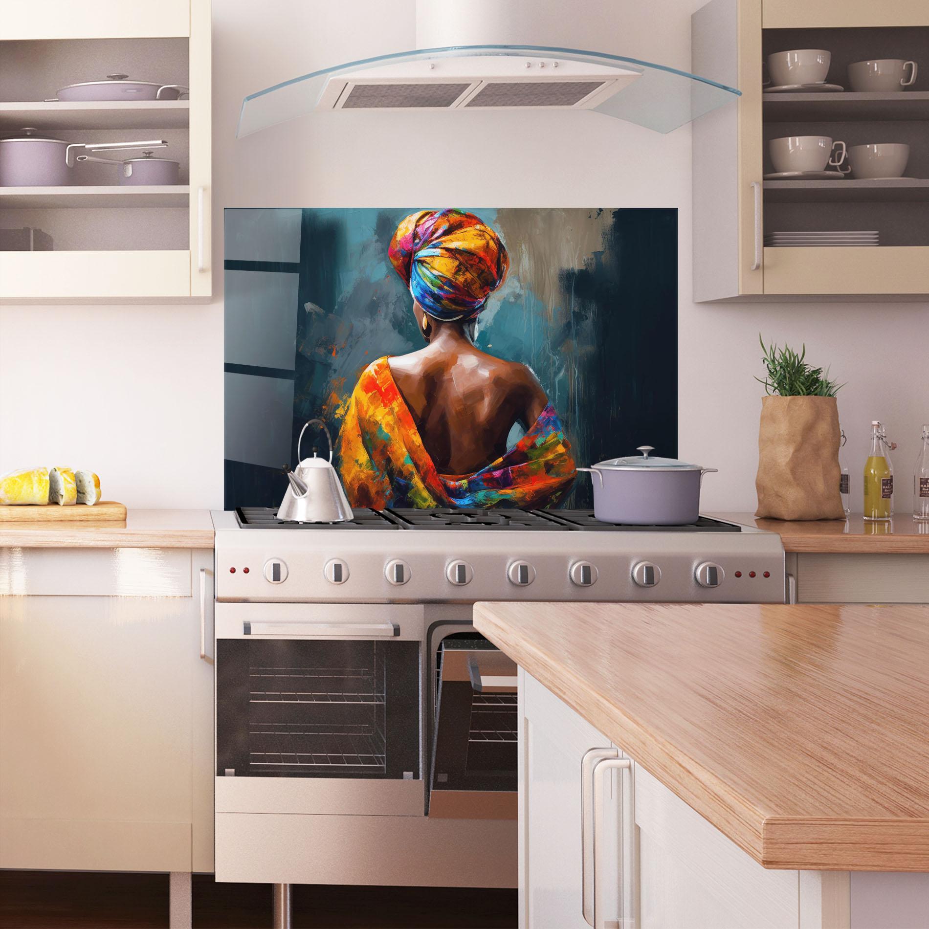 Konyhai üveg hátfal Colorful Turban Woman mockup 1