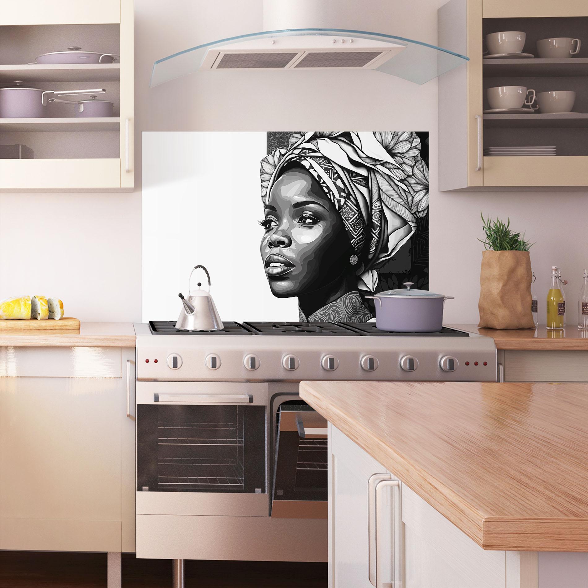 Konyhai üveg hátfal Pretty African Woman mockup 1