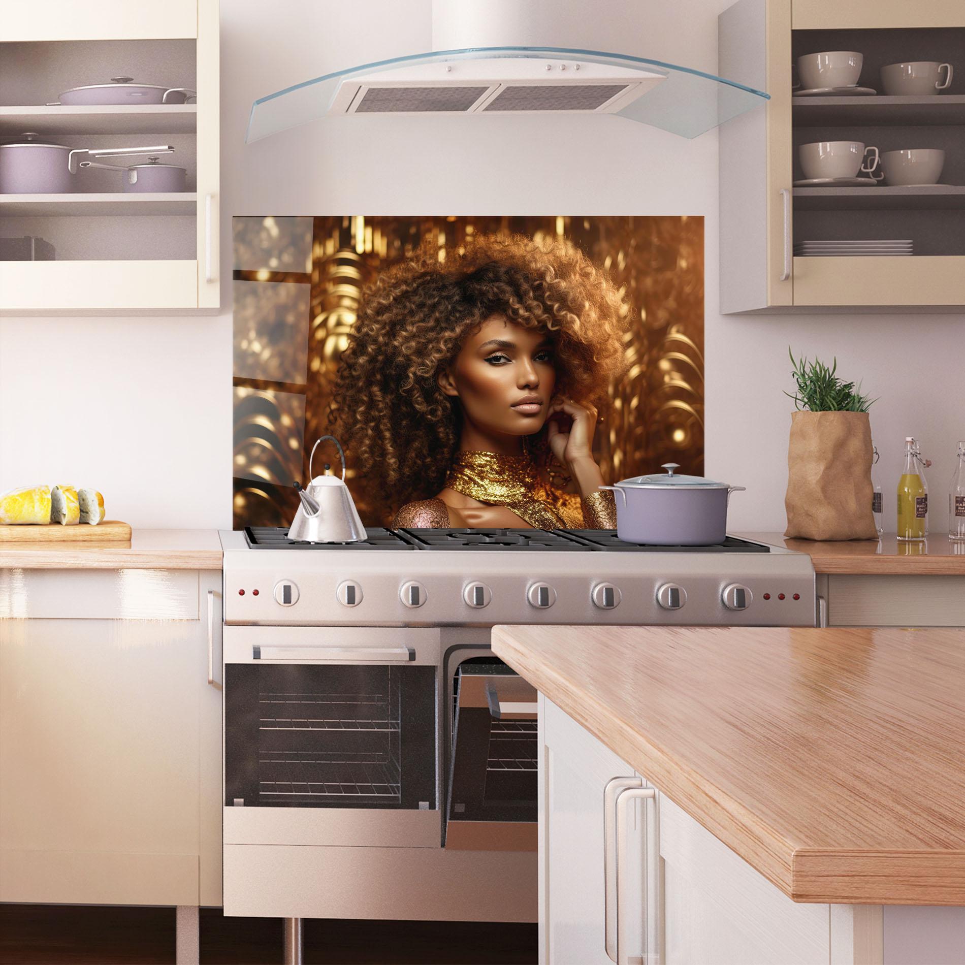 Konyhai üveg hátfal Radiant Bronze Goddess mockup 1