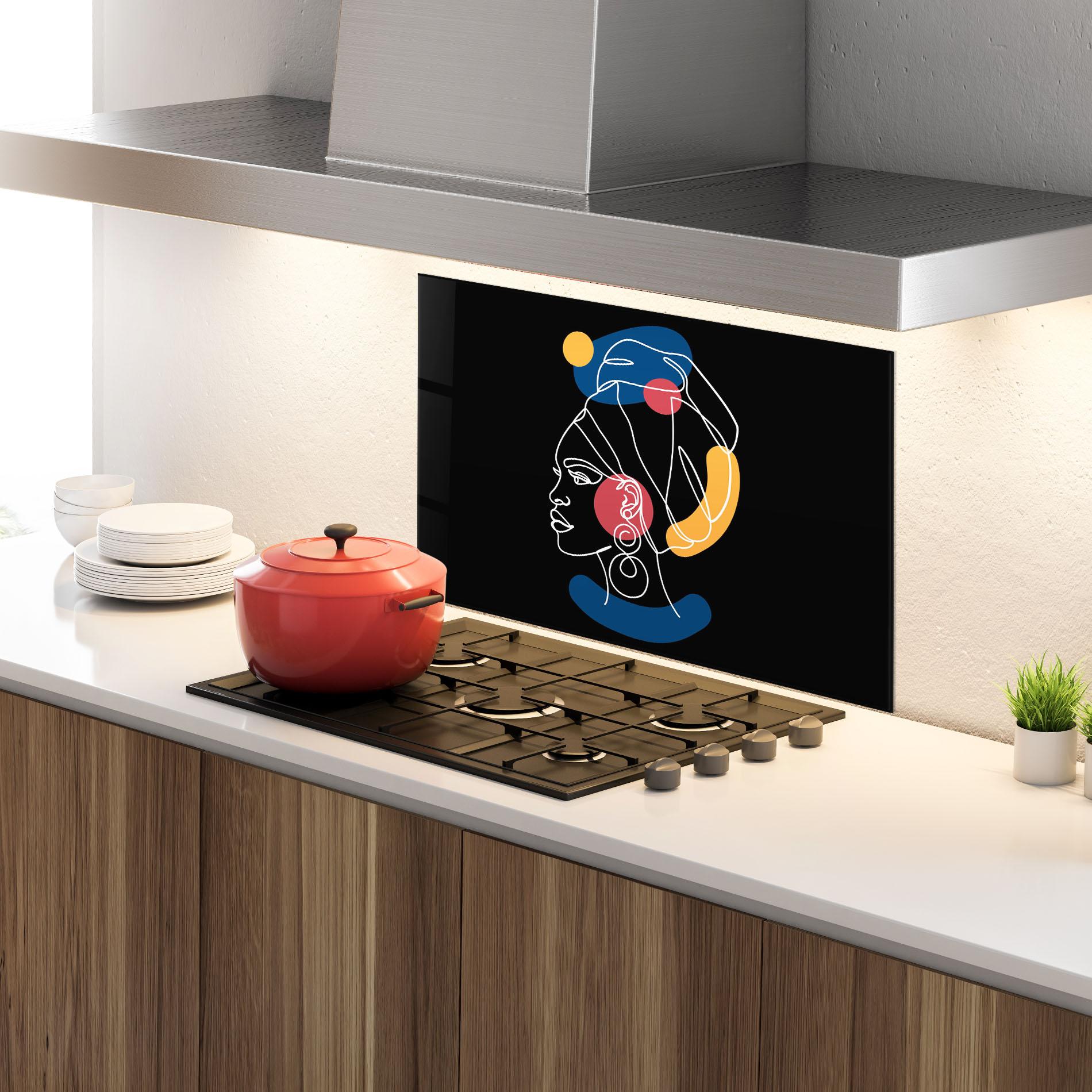 Konyhai üveg hátfal African Blue Yellow mockup 4