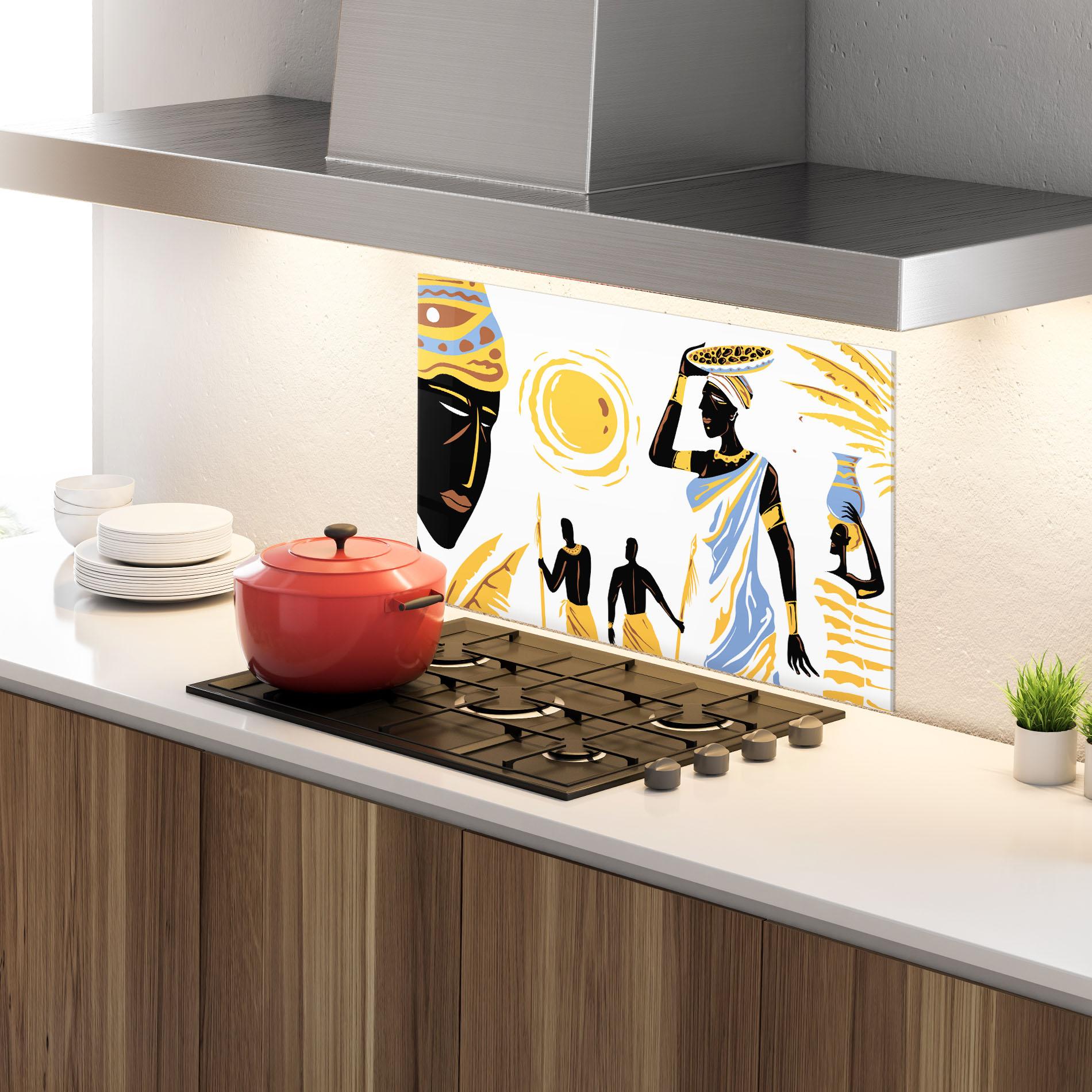 Konyhai üveg hátfal African Drawing mockup 4