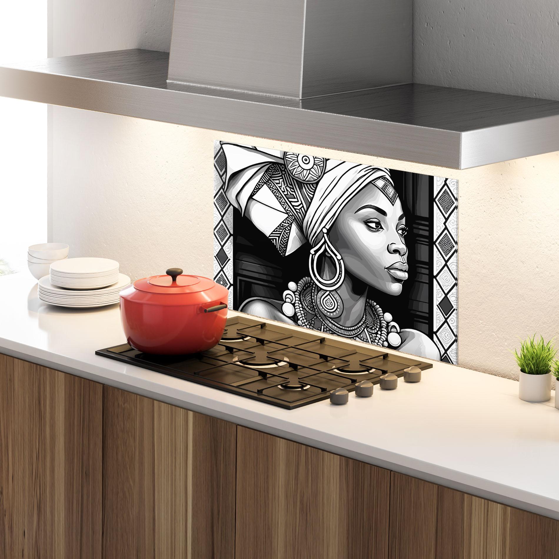 Konyhai üveg hátfal African Lady mockup 4