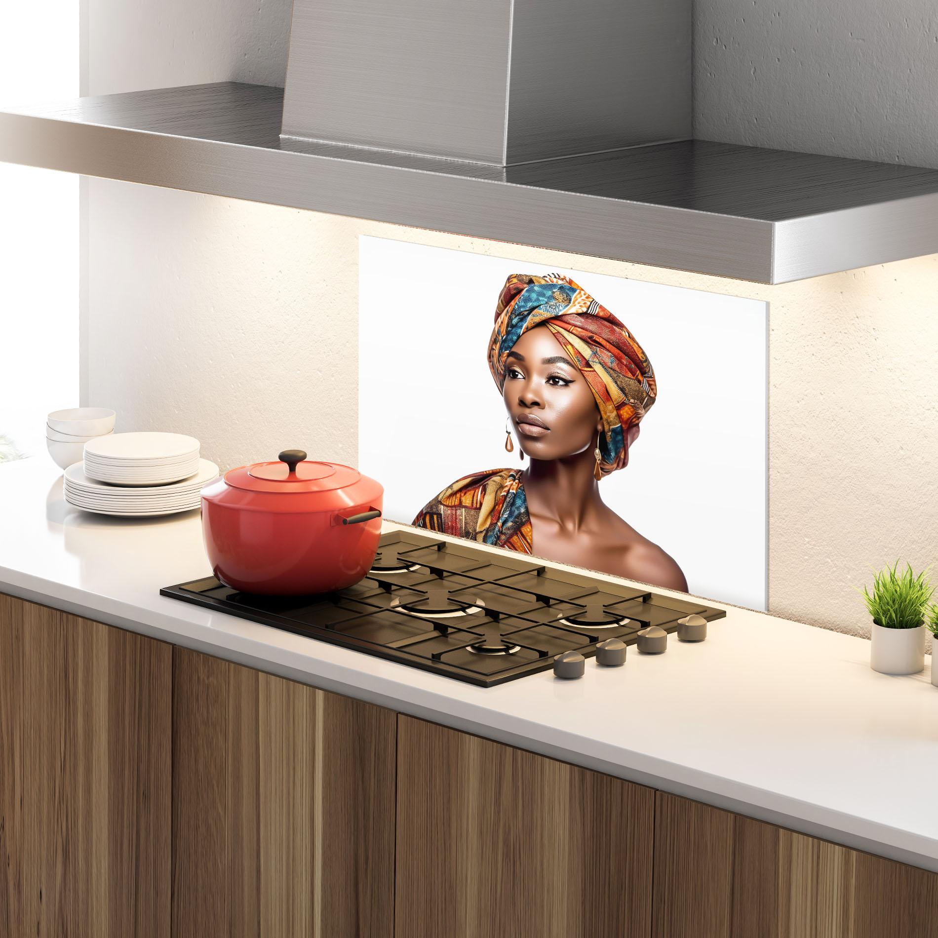 Konyhai üveg hátfal African Woman Turban mockup 4