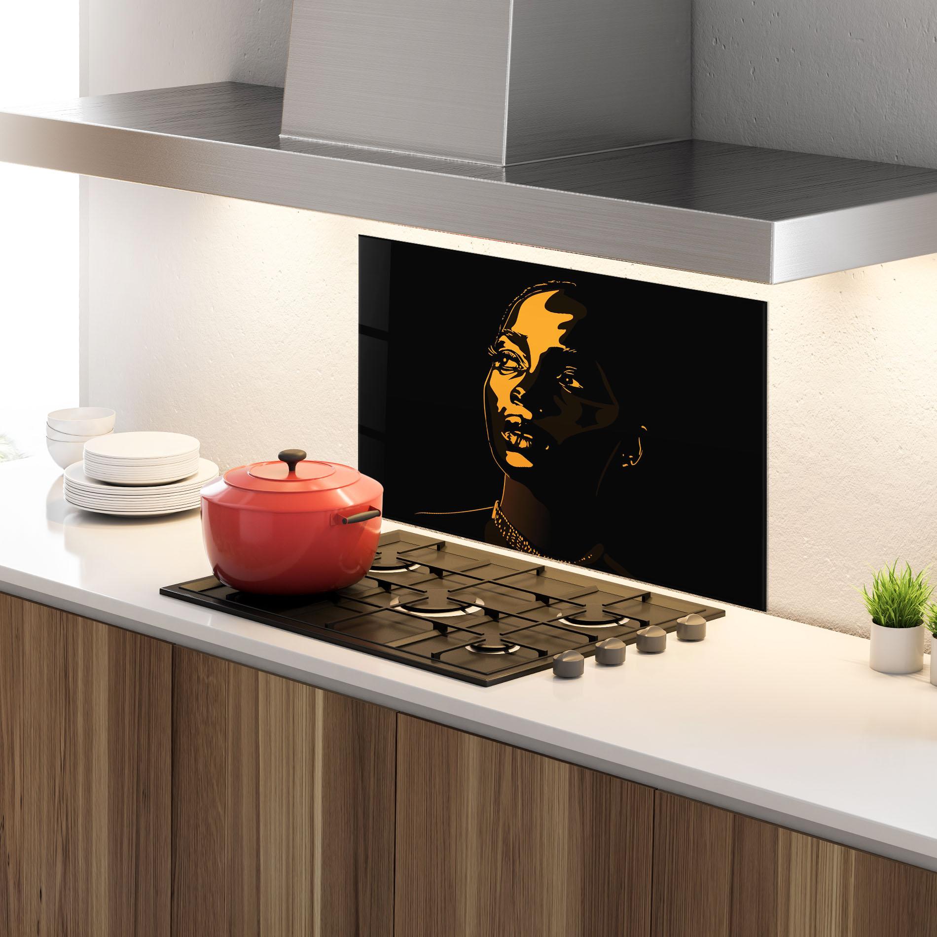 Konyhai üveg hátfal African Yellow Light mockup 4