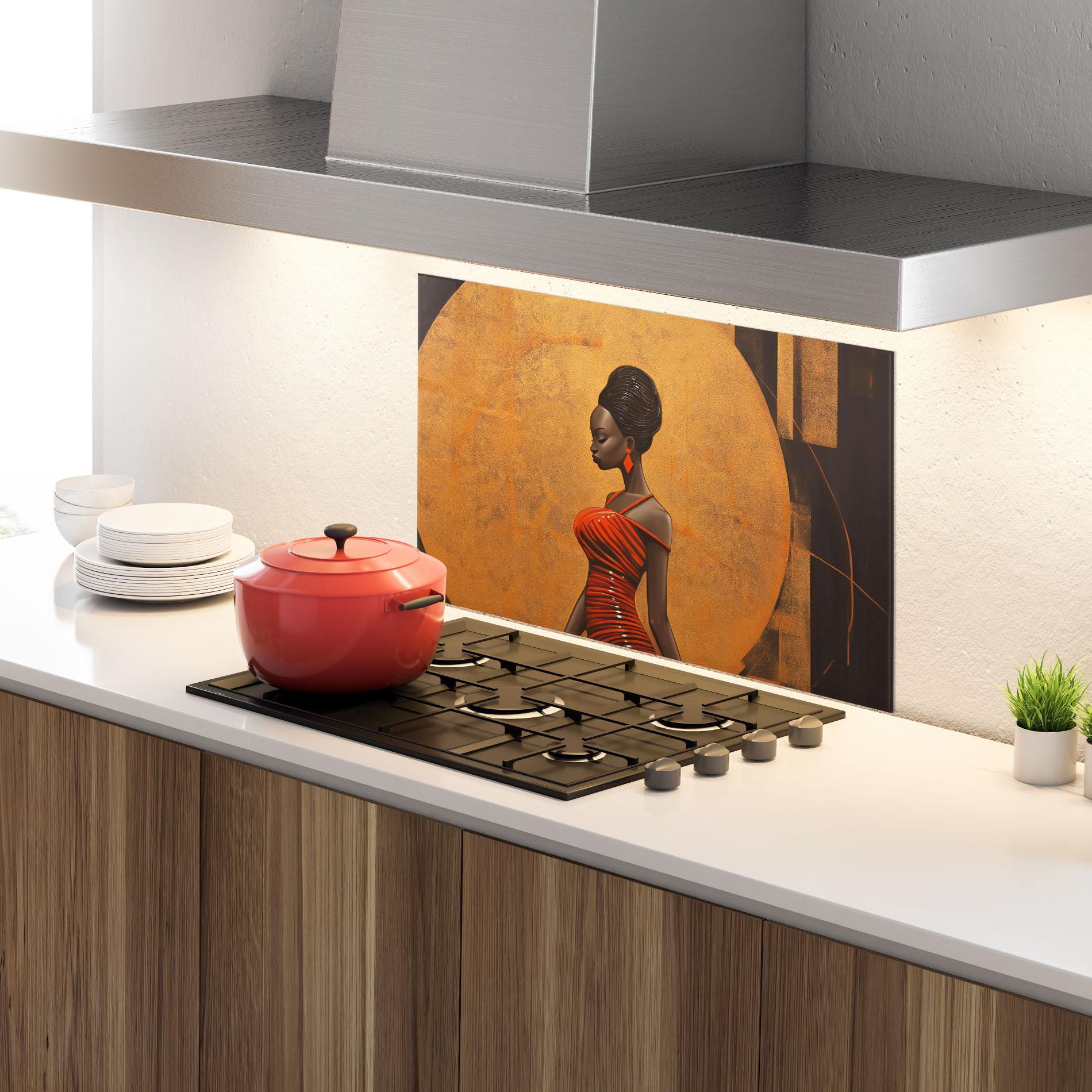 Konyhai üveg hátfal Beautiful African Red Dress mockup 4