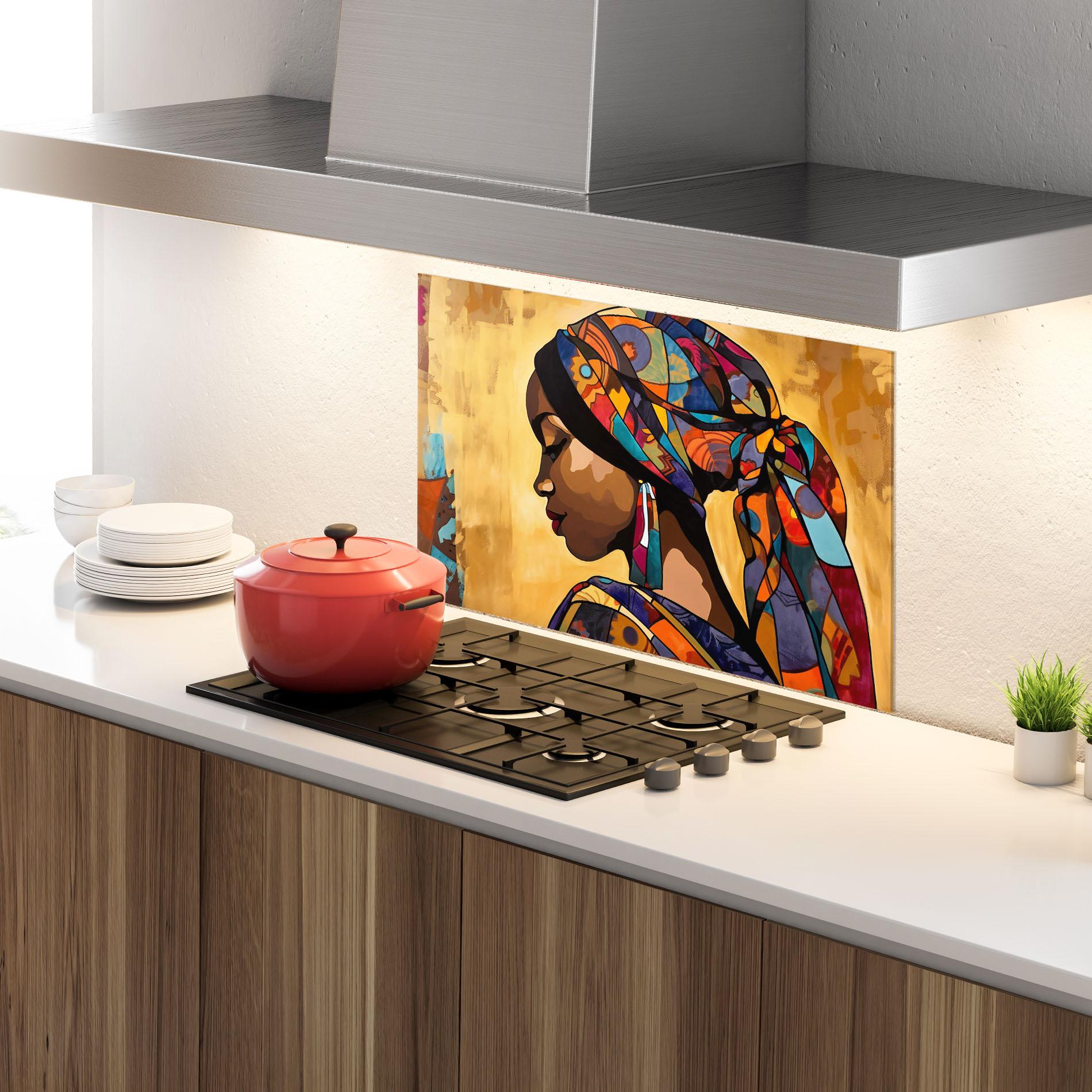 Konyhai üveg hátfal Headscarf Pretty Woman mockup 4