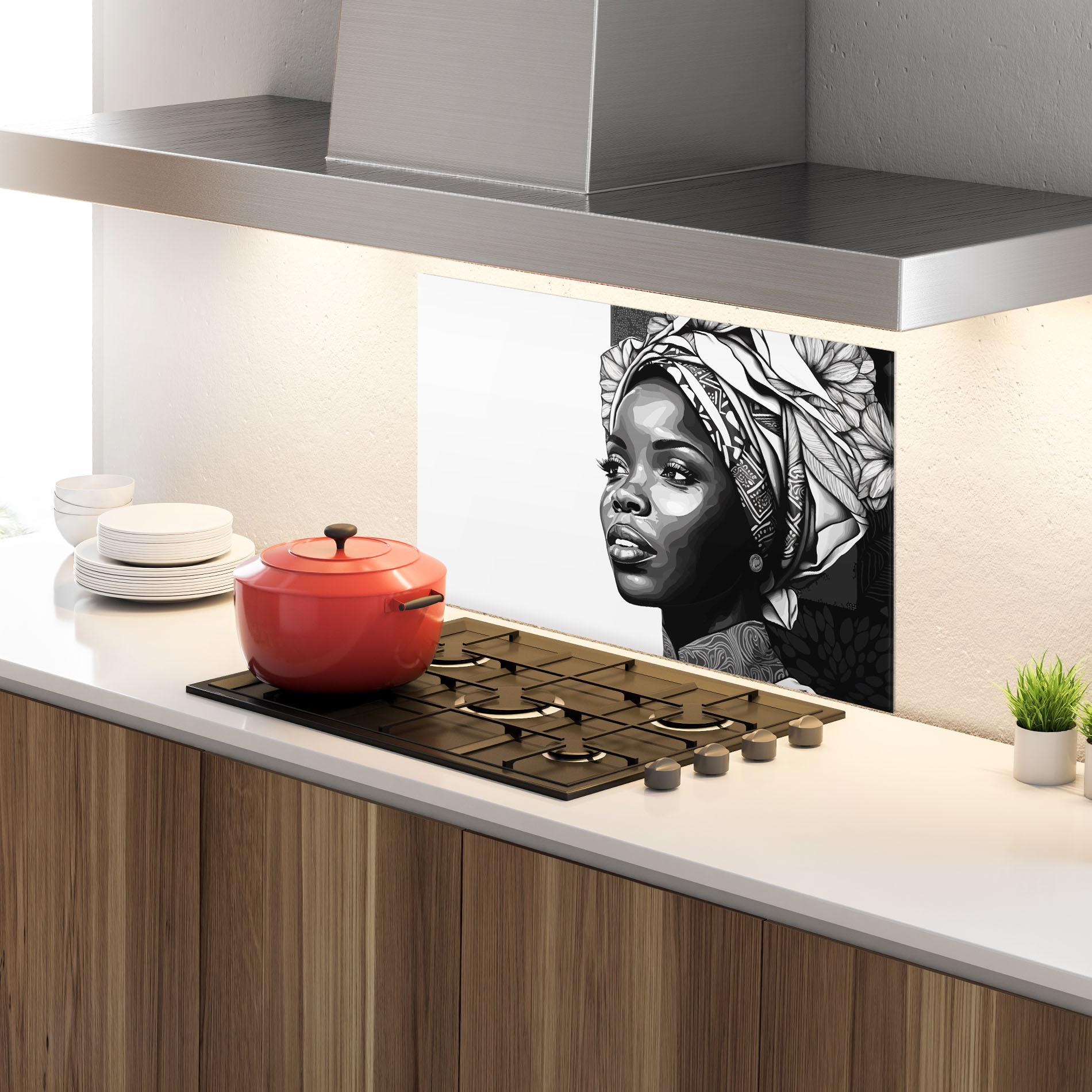 Konyhai üveg hátfal Pretty African Woman mockup 4