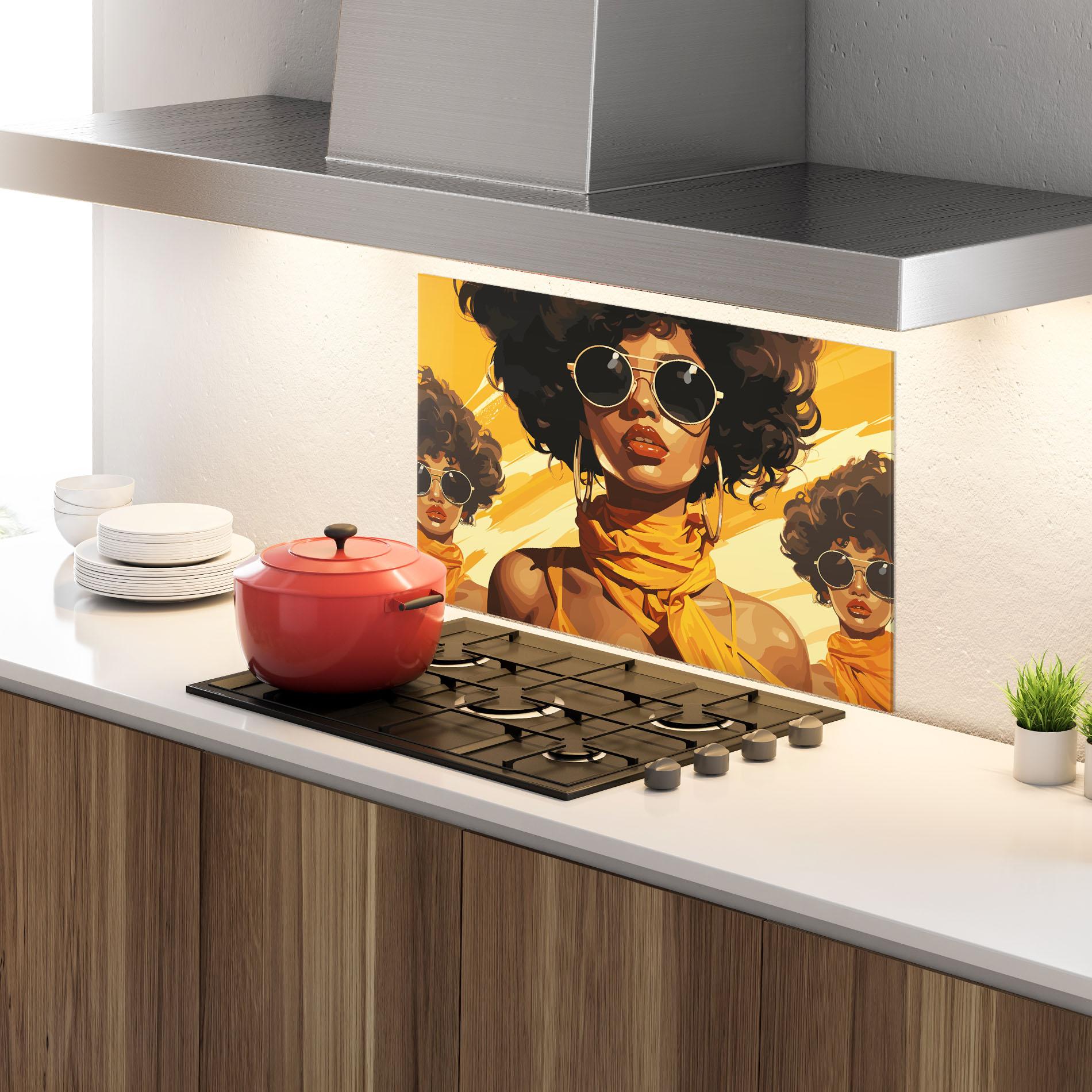 Konyhai üveg hátfal Yellow African Scarf mockup 4