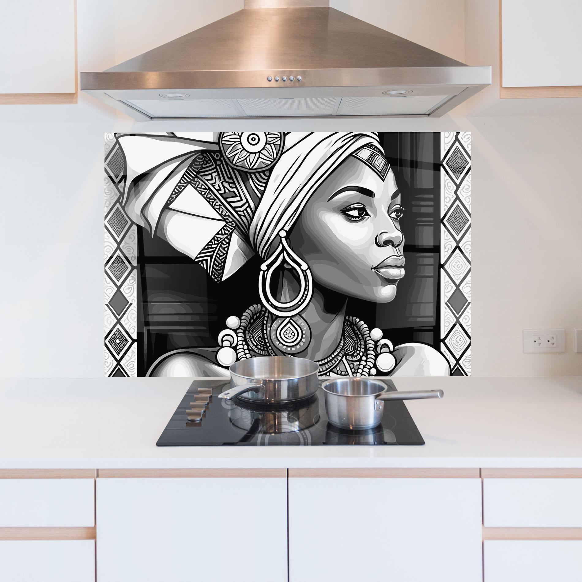 Konyhai üveg hátfal African Lady mockup 5