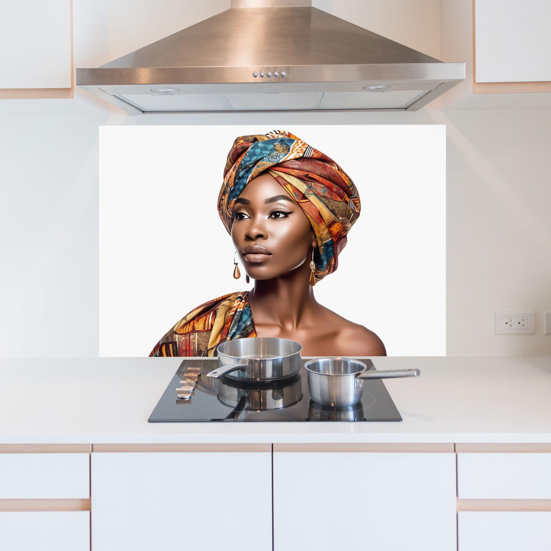 Konyhai üveg hátfal African Woman Turban mockup 5