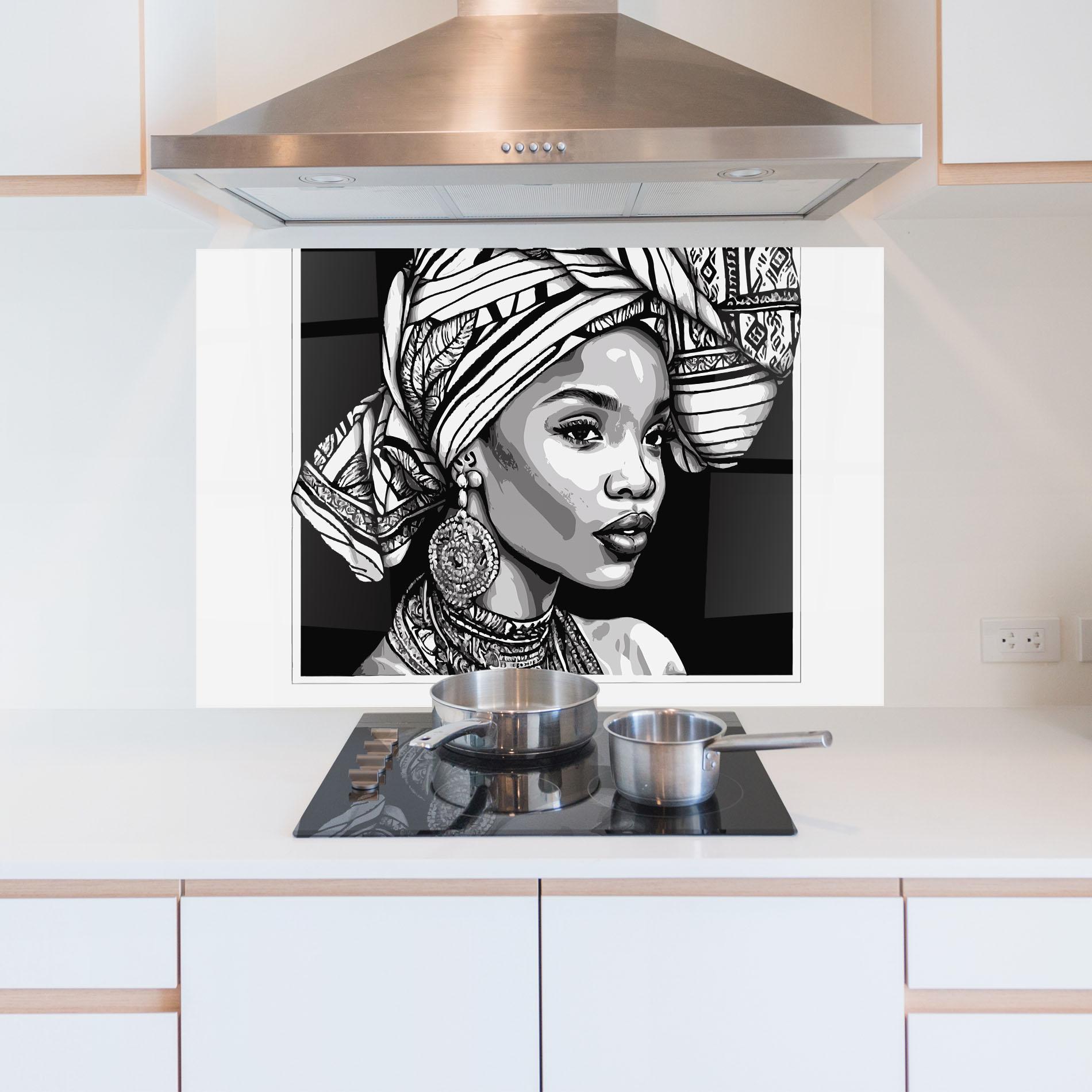 Konyhai üveg hátfal Beautiful African Lady mockup 5
