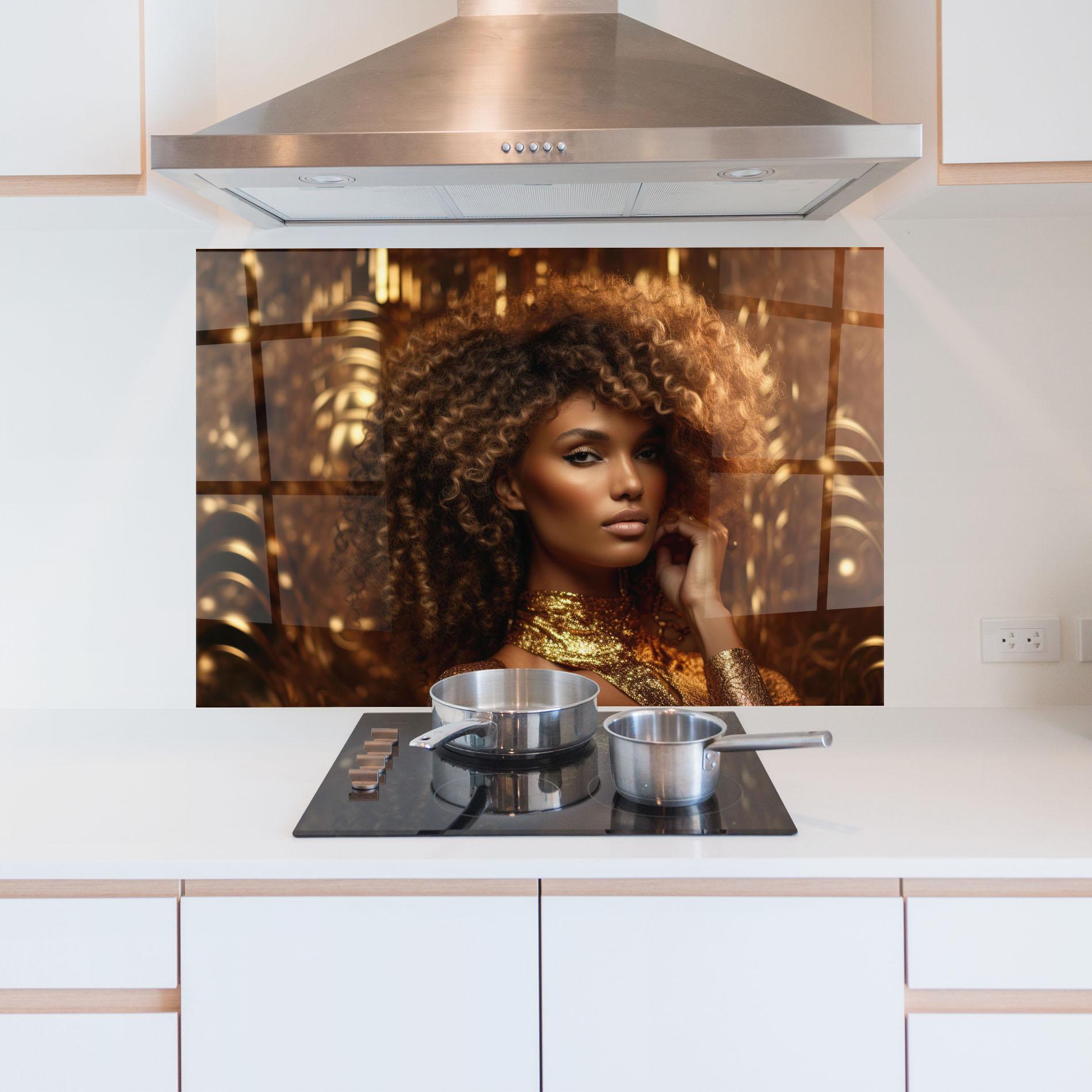 Konyhai üveg hátfal Radiant Bronze Goddess mockup 5