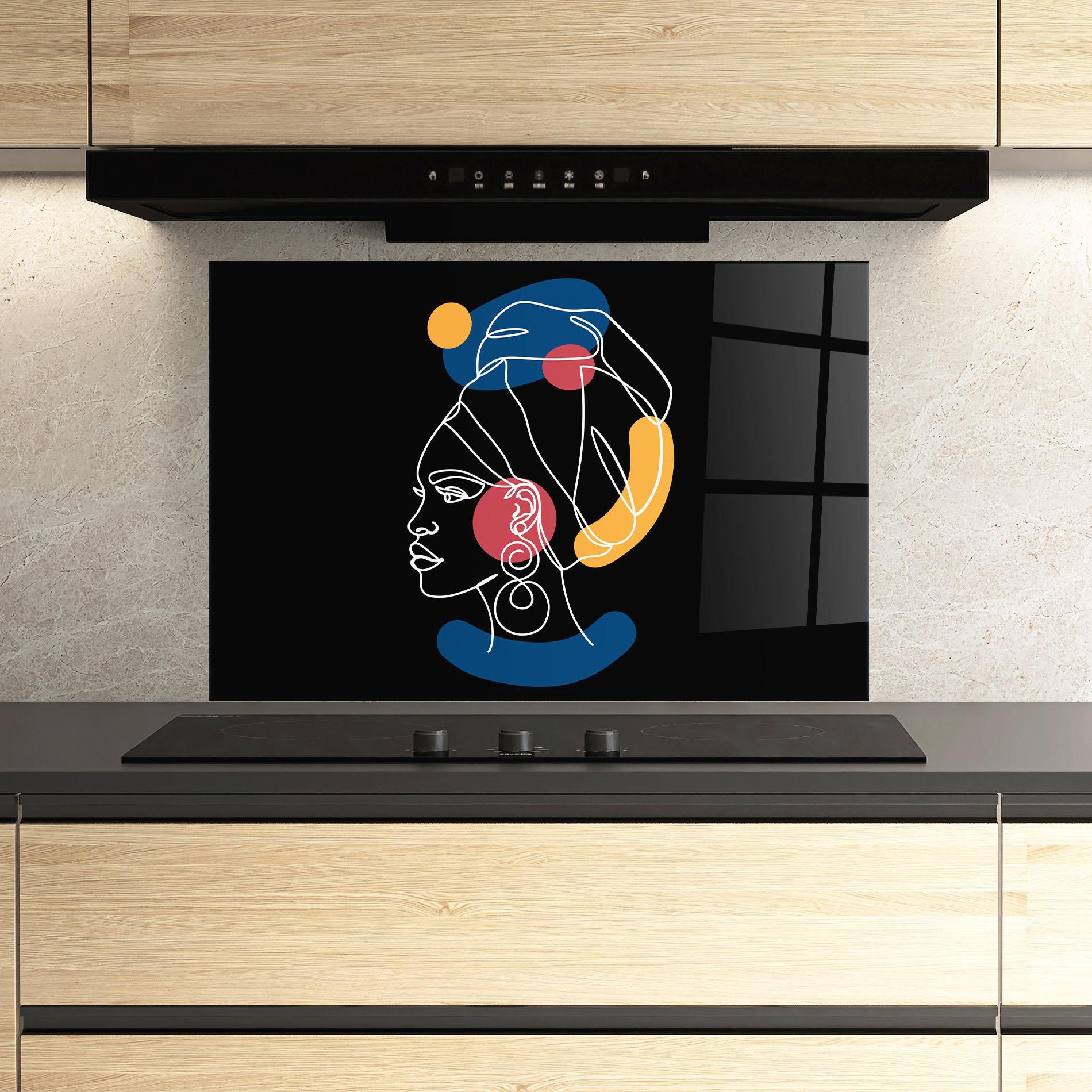 Konyhai üveg hátfal African Blue Yellow mockup 3