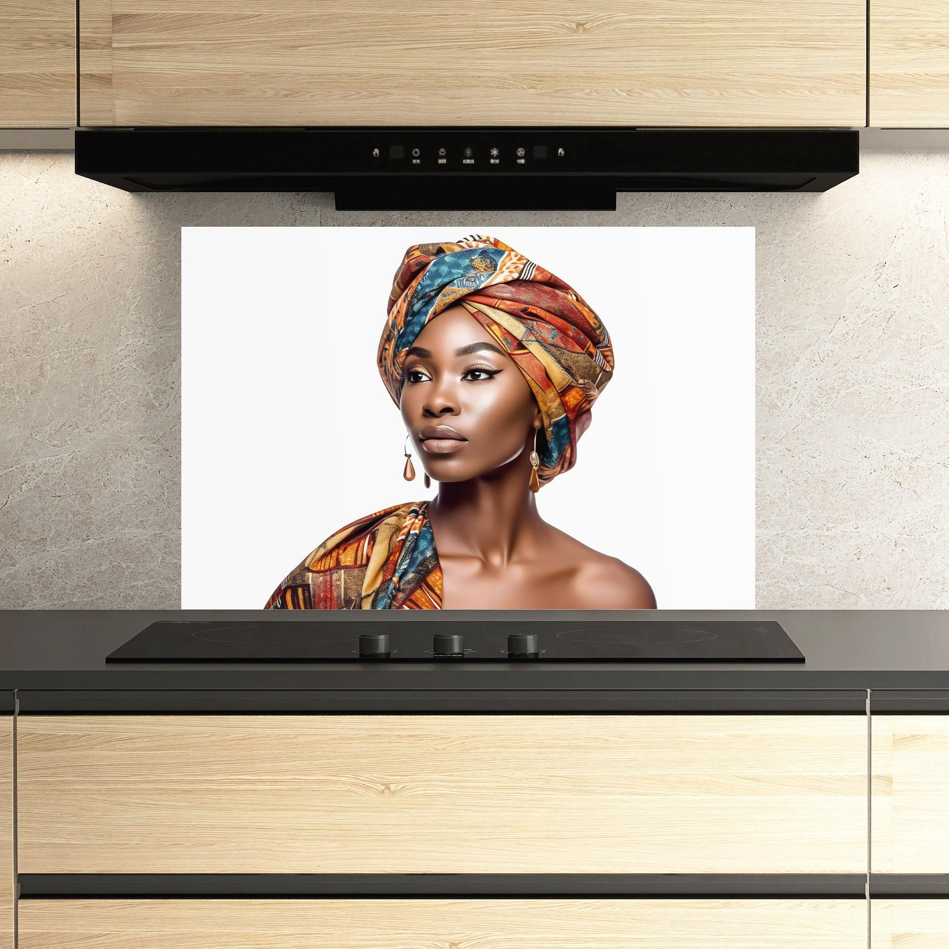 Konyhai üveg hátfal African Woman Turban mockup 3
