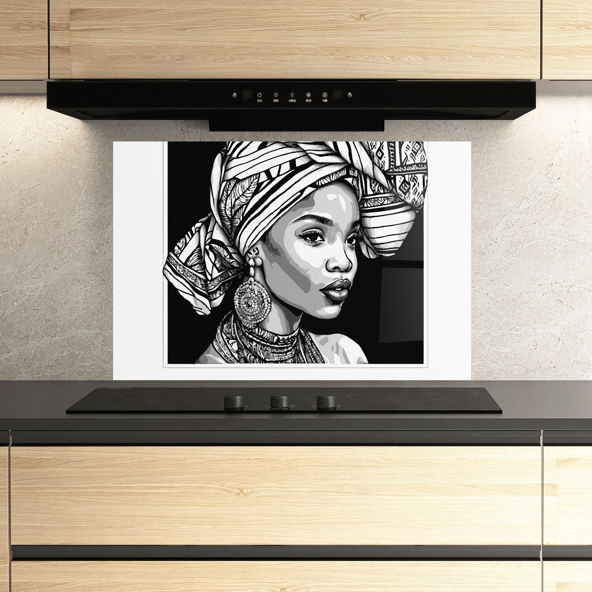 Konyhai üveg hátfal Beautiful African Lady mockup 3
