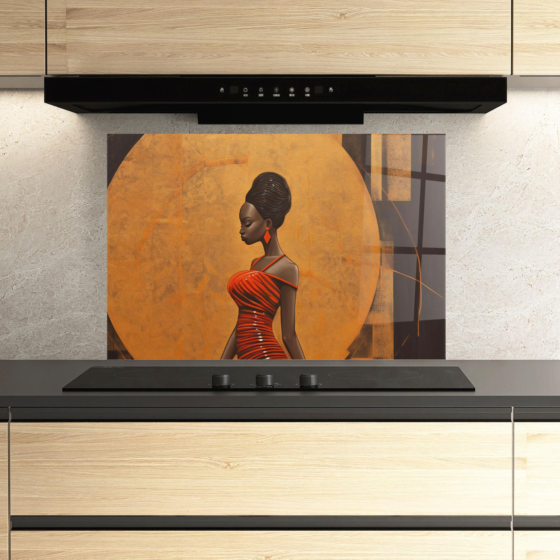 Konyhai üveg hátfal Beautiful African Red Dress mockup 3