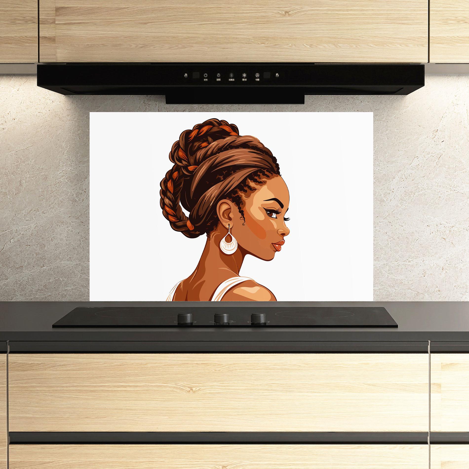 Konyhai üveg hátfal Pretty African Lady mockup 3