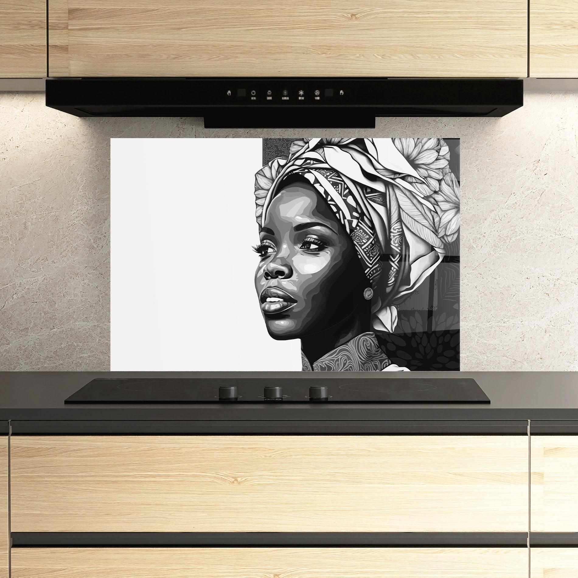 Konyhai üveg hátfal Pretty African Woman mockup 3