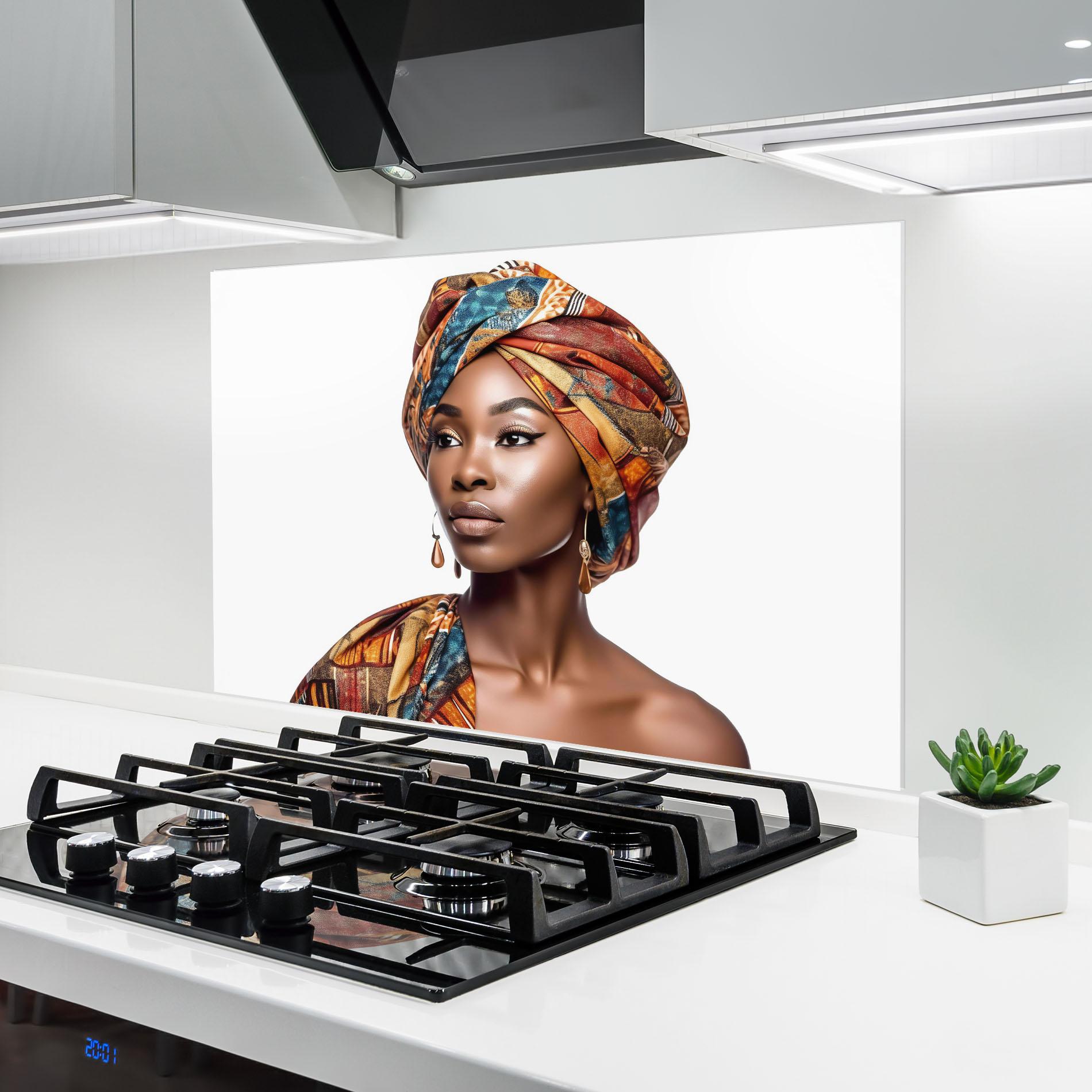 Konyhai üveg hátfal African Woman Turban mockup 6