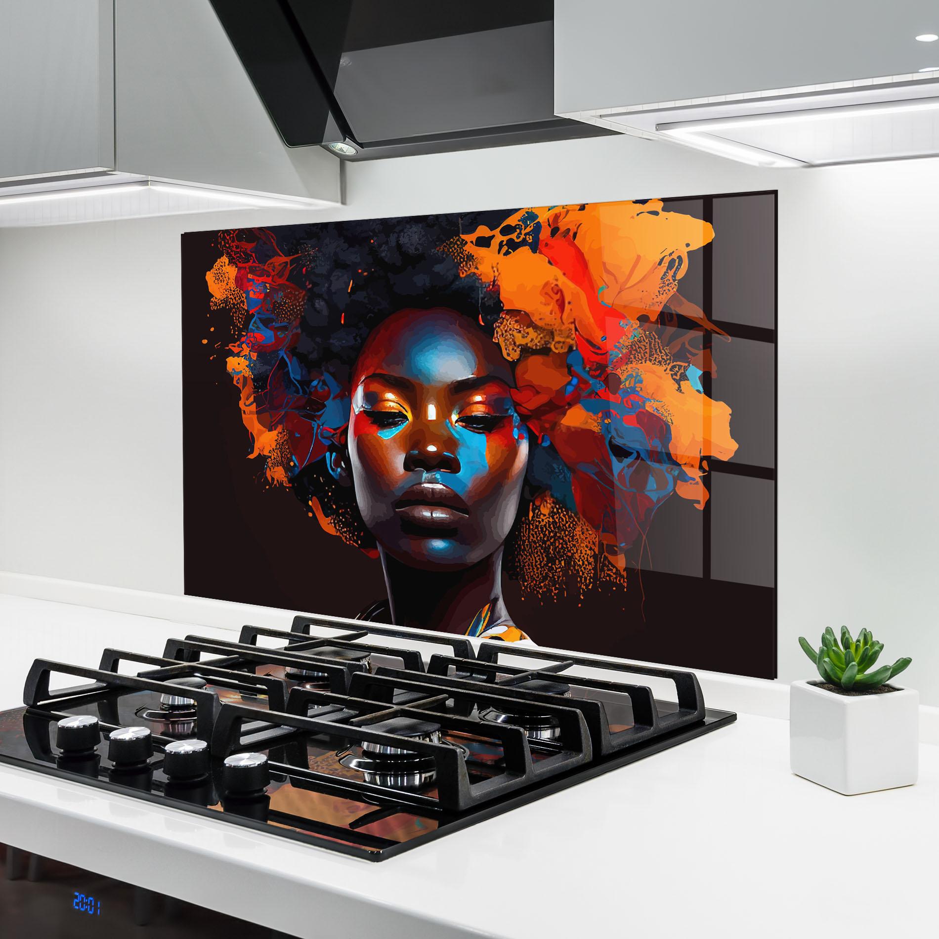 Konyhai üveg hátfal Africat Yellow Hair mockup 6