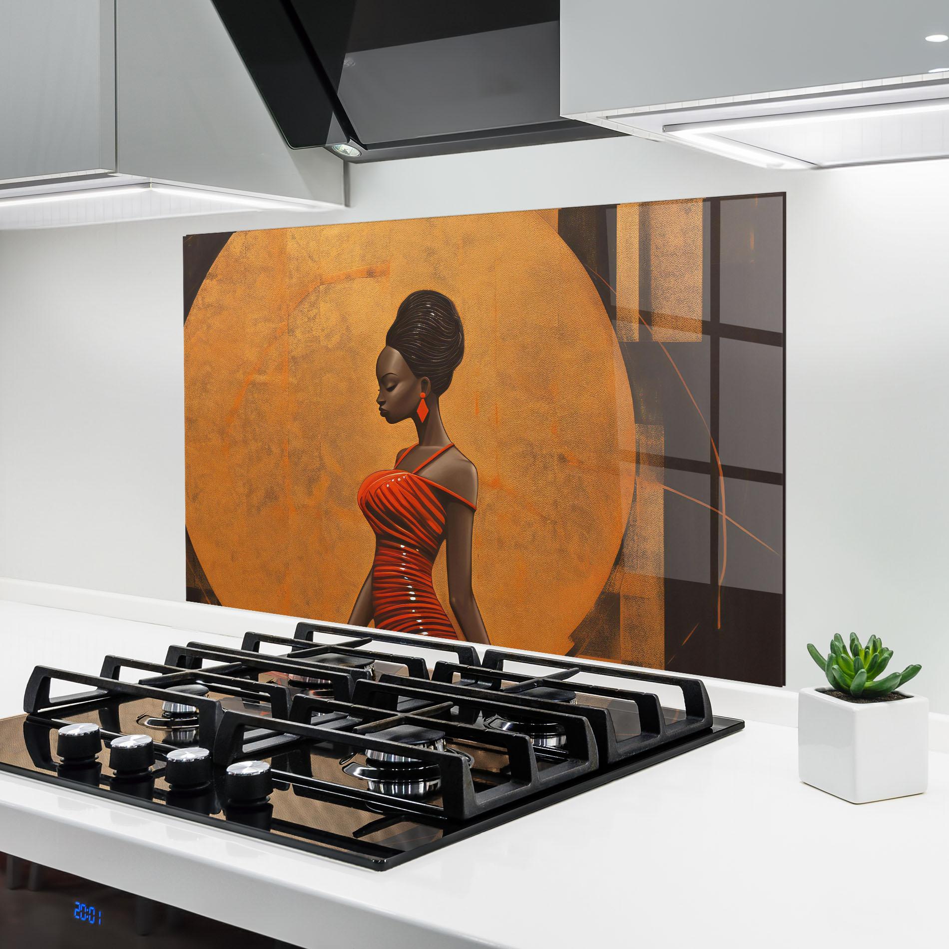 Konyhai üveg hátfal Beautiful African Red Dress mockup 6