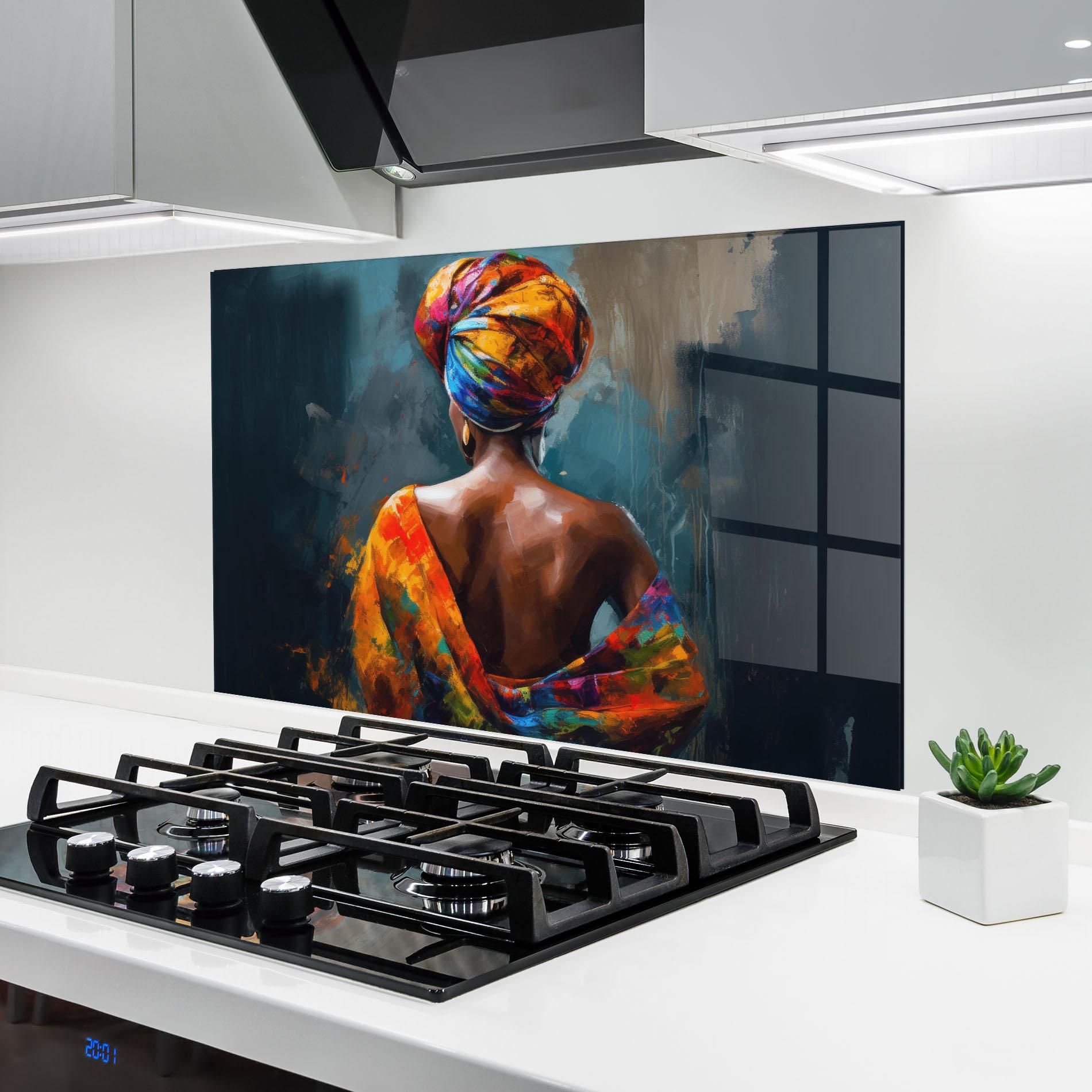 Konyhai üveg hátfal Colorful Turban Woman mockup 6