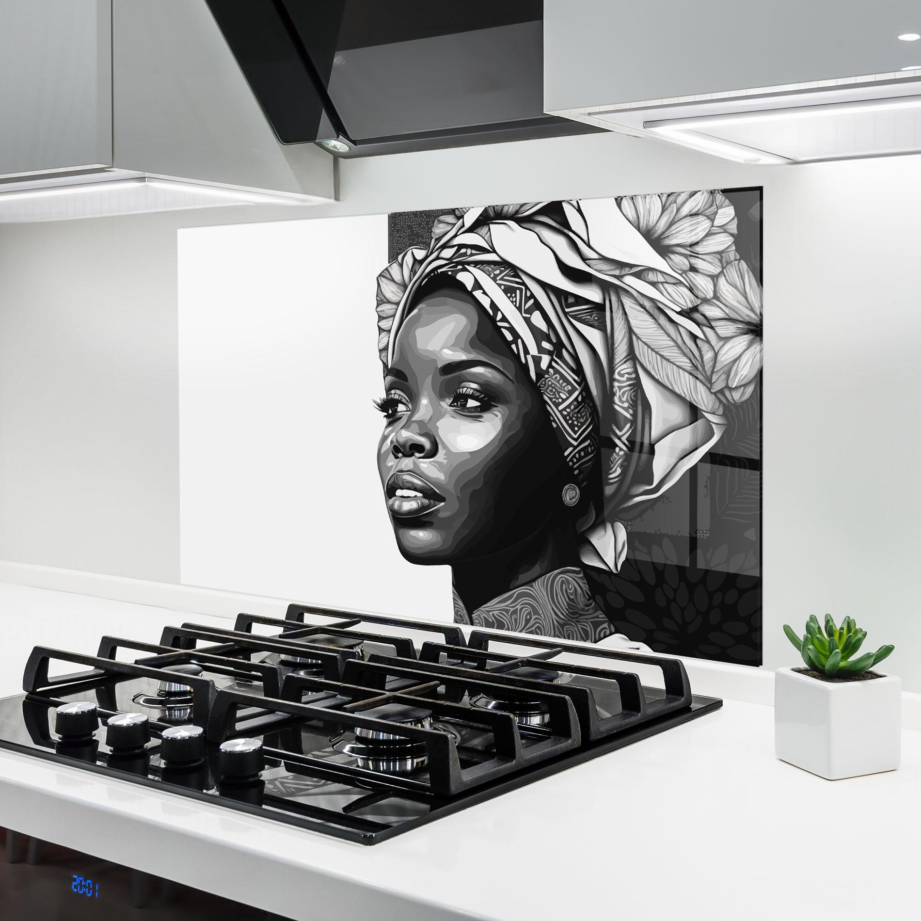 Konyhai üveg hátfal Pretty African Woman mockup 6