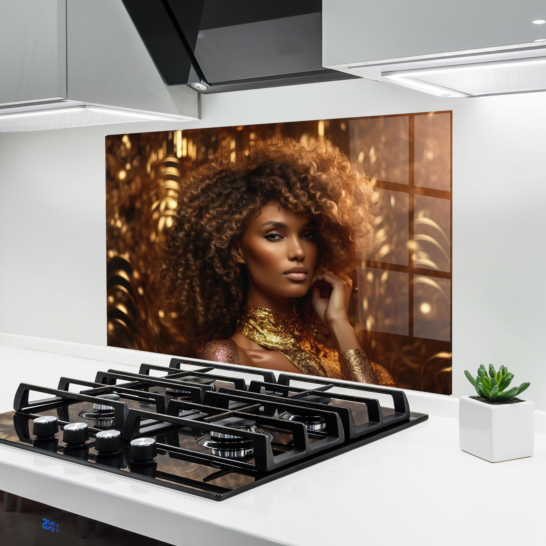 Konyhai üveg hátfal Radiant Bronze Goddess mockup 6