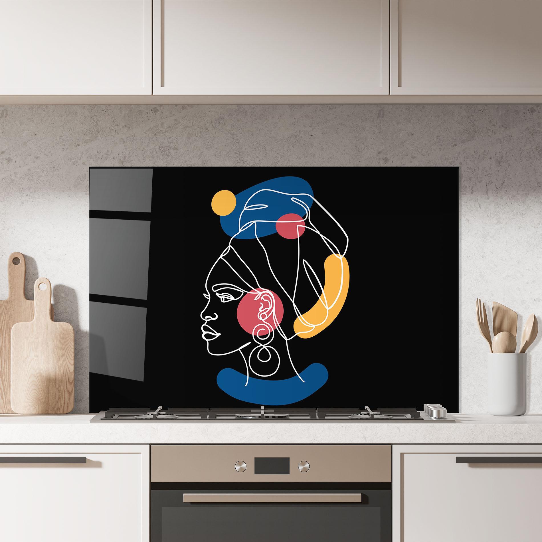 Konyhai üveg hátfal African Blue Yellow mockup 7