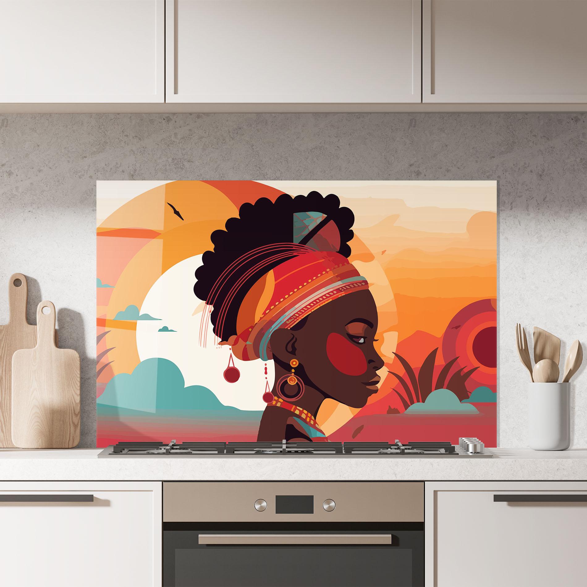 Konyhai üveg hátfal African Lady Art mockup 7