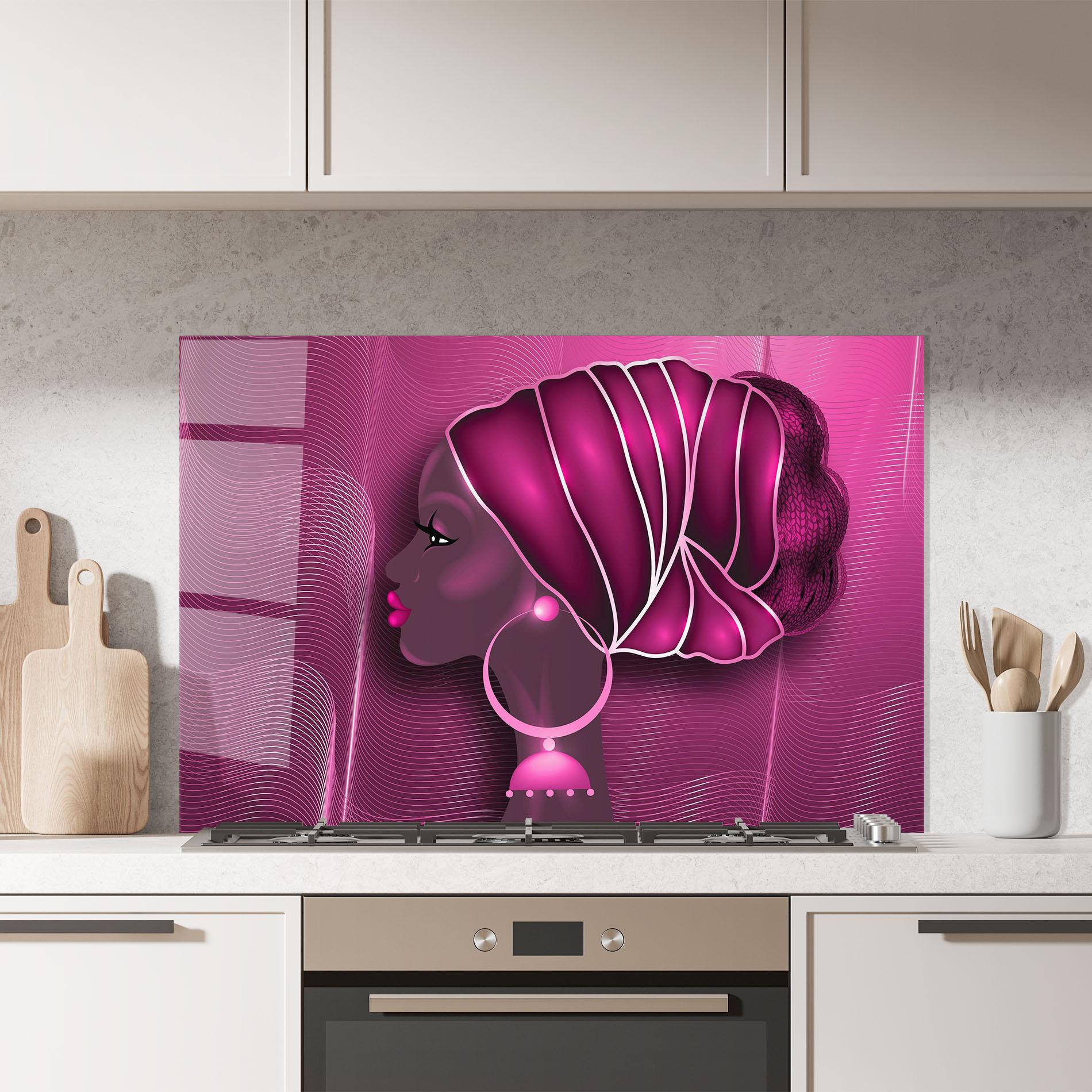 Konyhai üveg hátfal African Pink Woman mockup 7