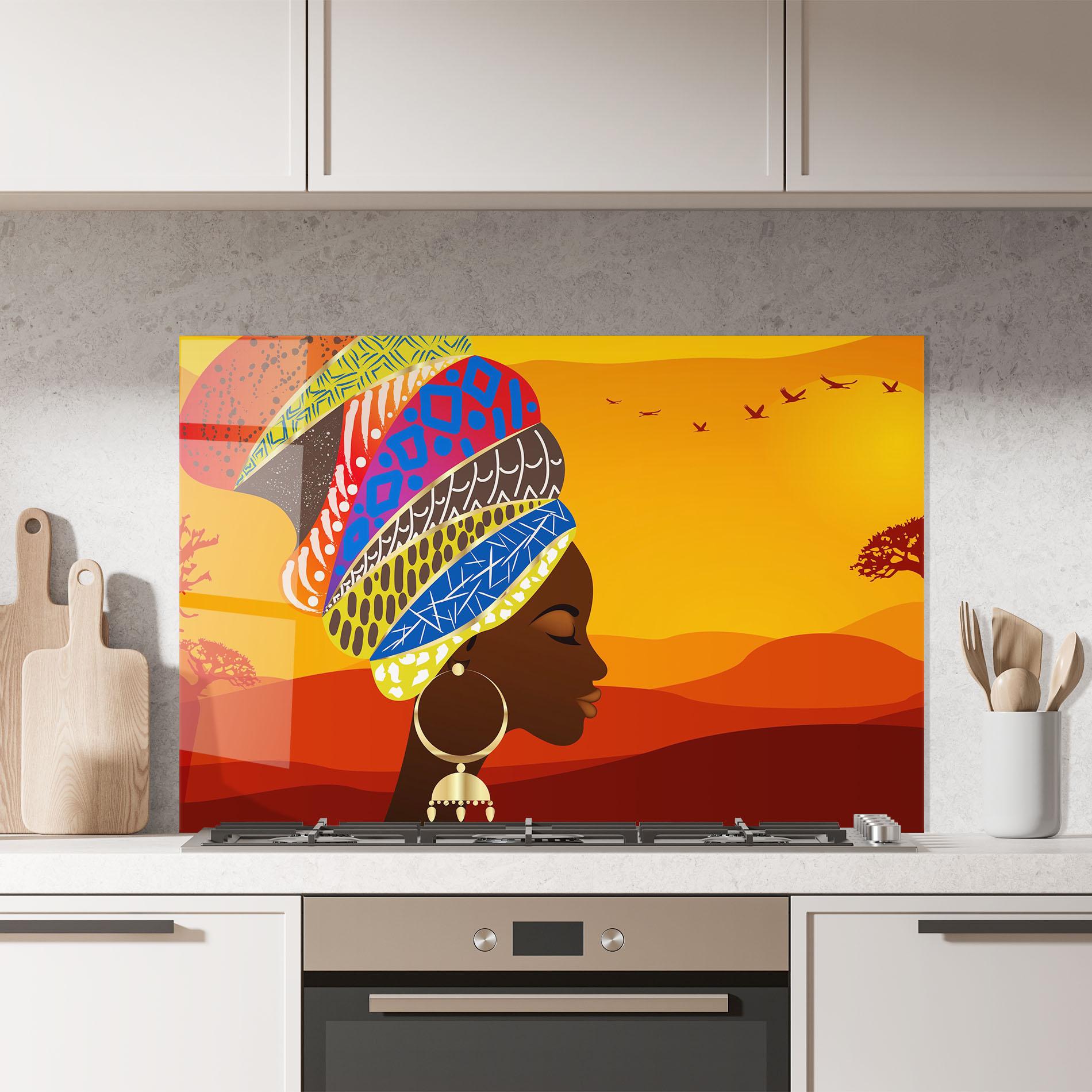 Konyhai üveg hátfal African View Woman mockup 7