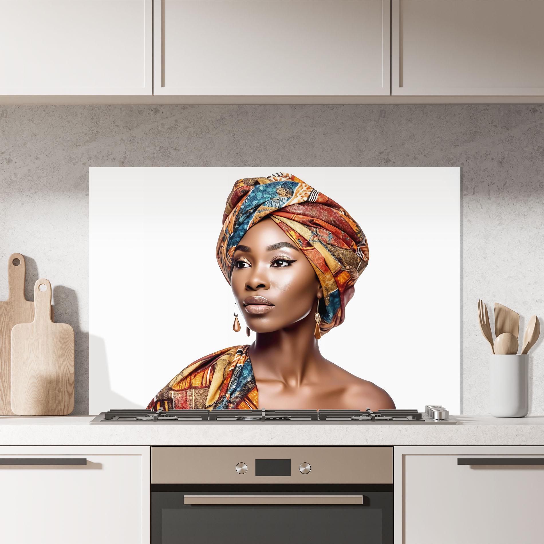 Konyhai üveg hátfal African Woman Turban mockup 7