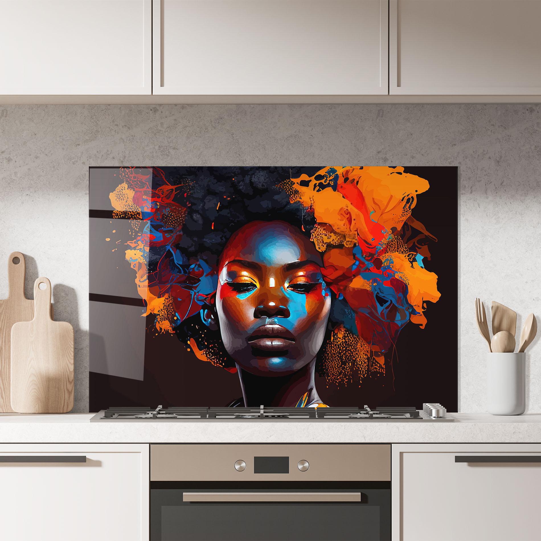 Konyhai üveg hátfal Africat Yellow Hair mockup 7