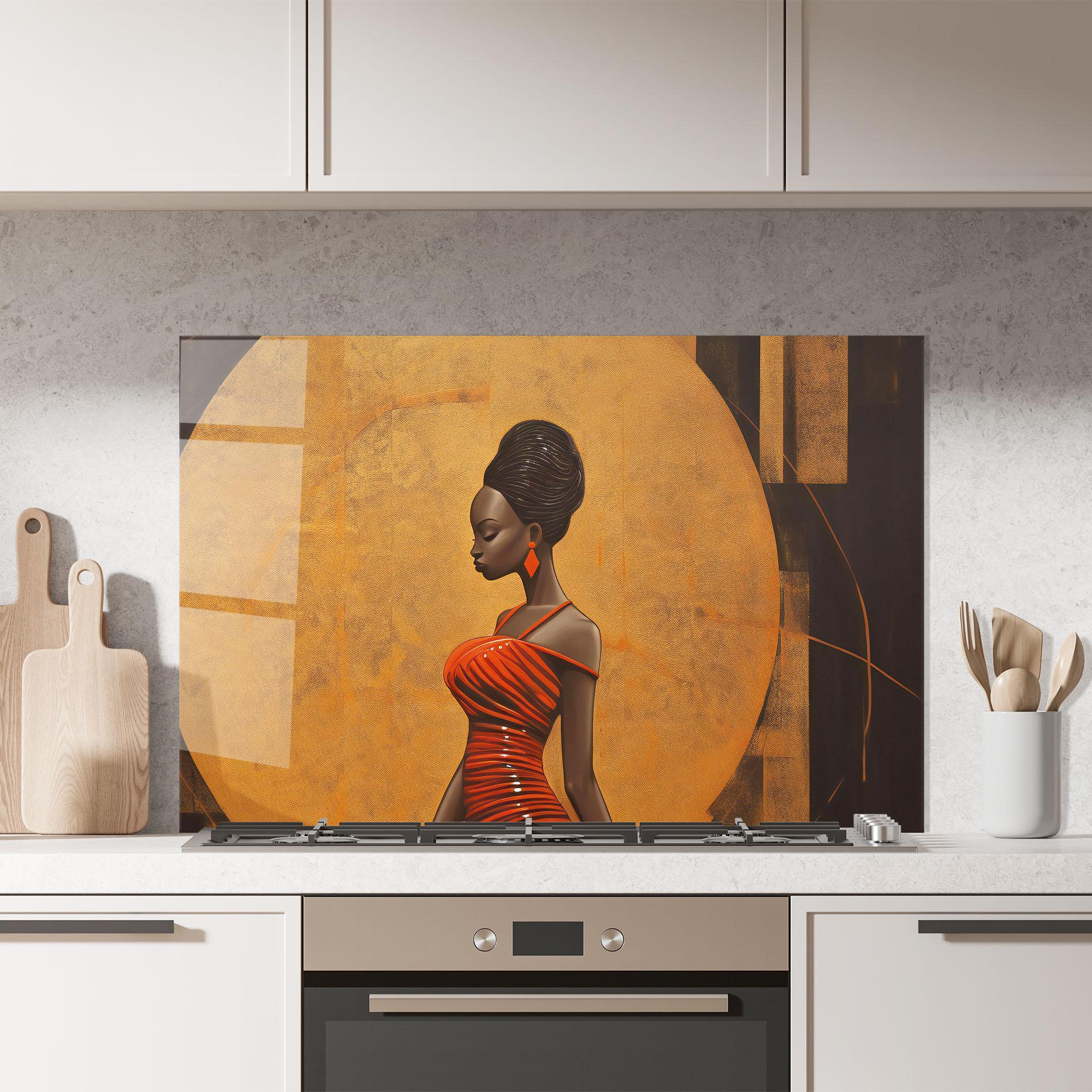 Konyhai üveg hátfal Beautiful African Red Dress mockup 7