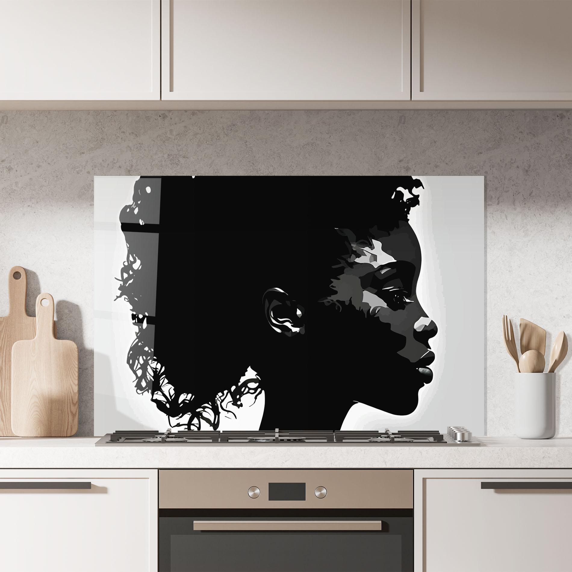 Konyhai üveg hátfal Black African Woman mockup 7